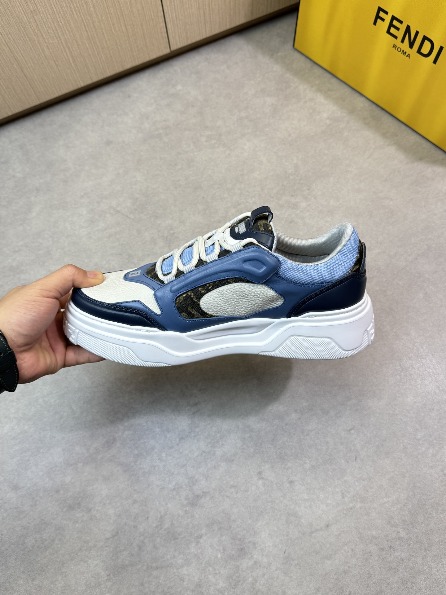 Fendi Men's Nappa Leather & Canvas Sneakers - Blue/White, Sizes 39-44 6 i1743184334 3584 4