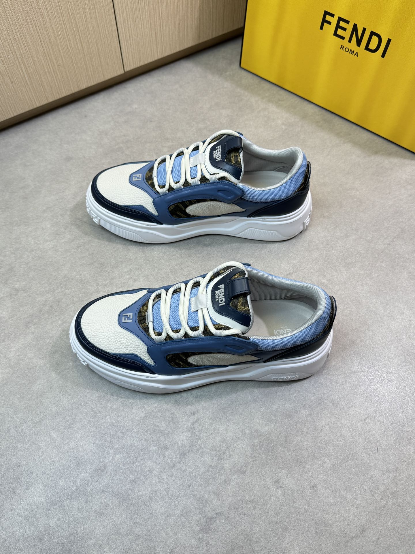 Fendi Men's Nappa Leather & Canvas Sneakers - Blue/White, Sizes 39-44 4 i1743184334 5279 2