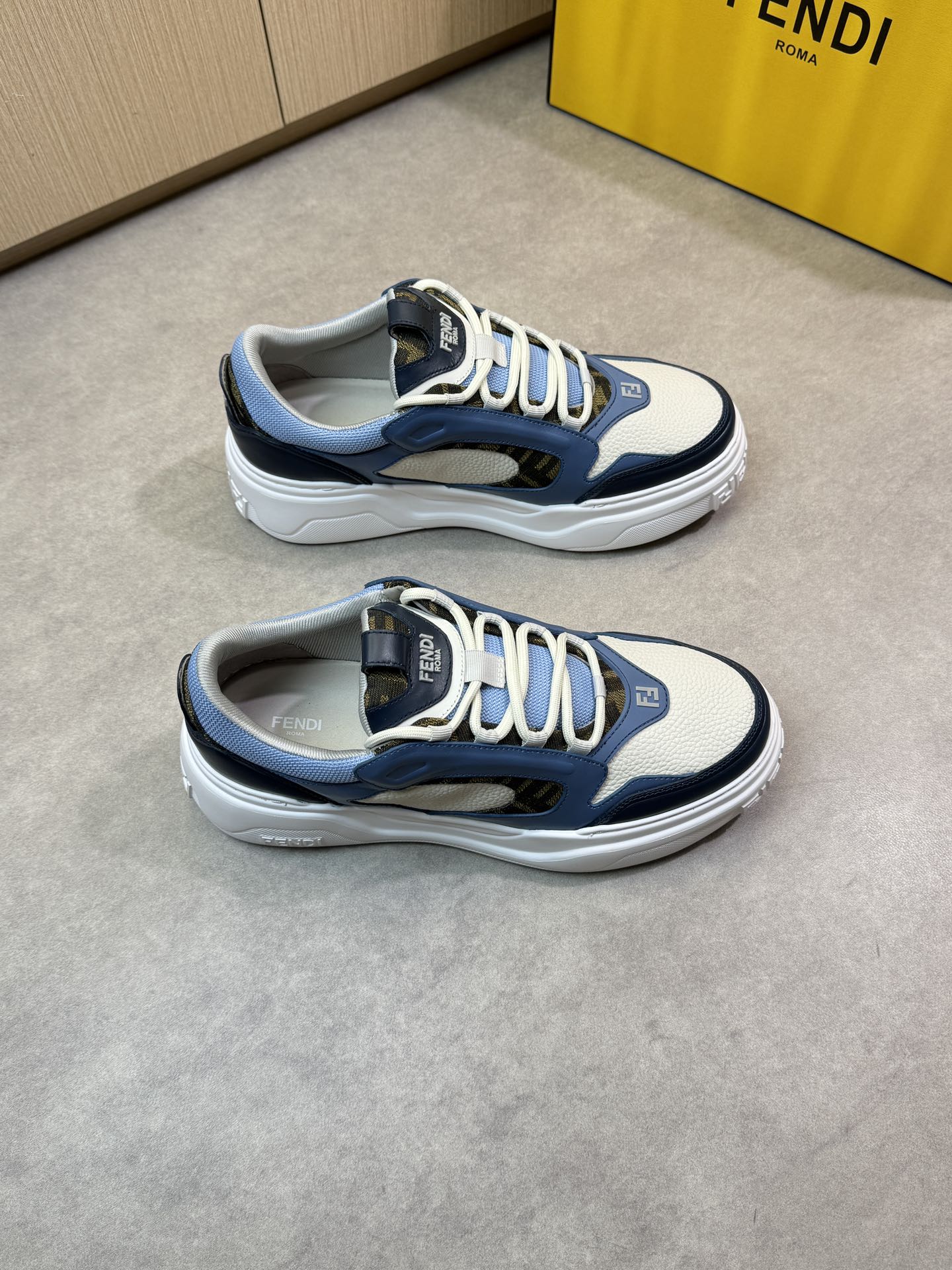 Fendi Men's Nappa Leather & Canvas Sneakers - Blue/White, Sizes 39-44 2 i1743184334 594 0