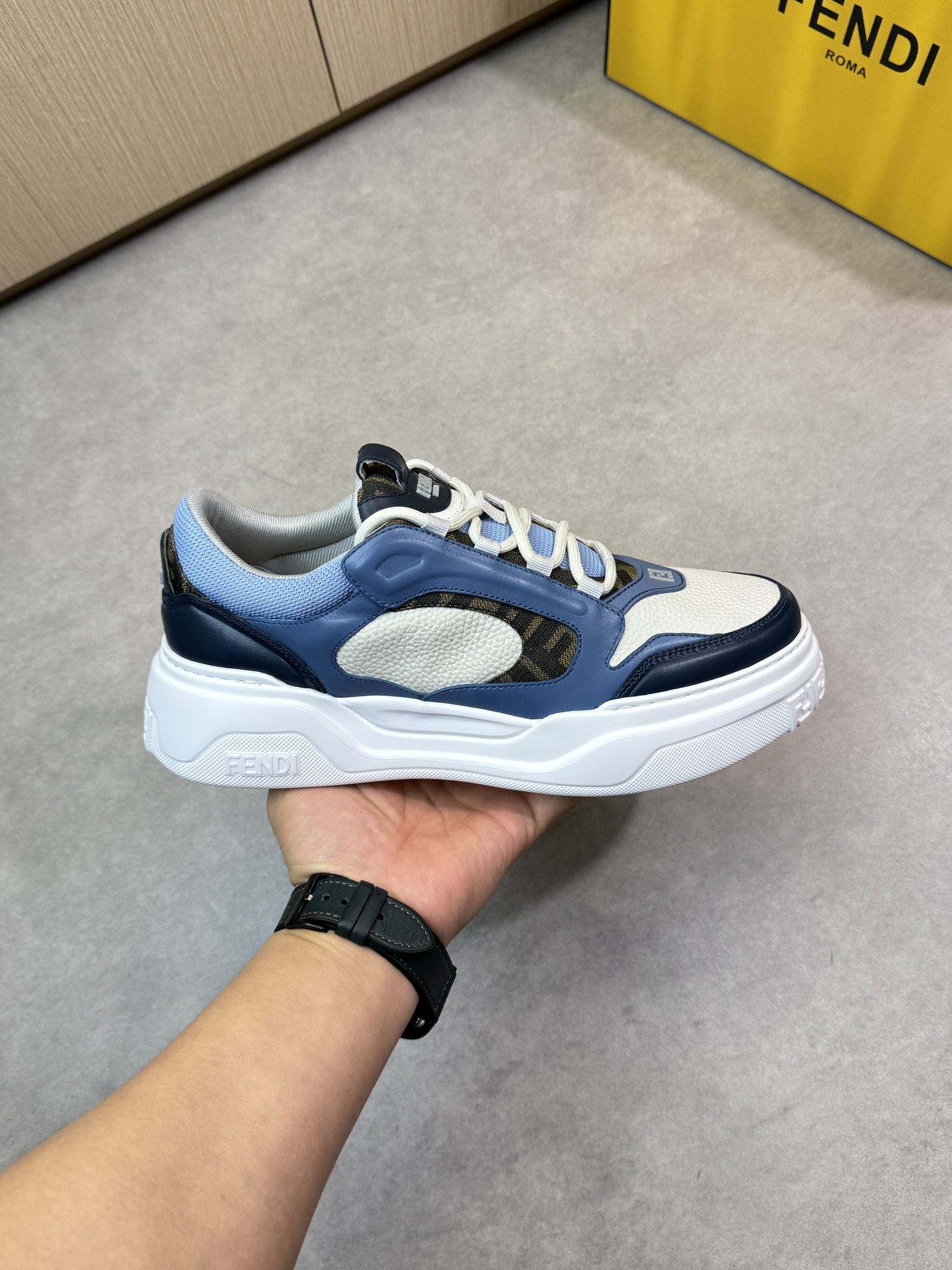 Fendi Men's Nappa Leather & Canvas Sneakers - Blue/White, Sizes 39-44 5 i1743184334 6326 3