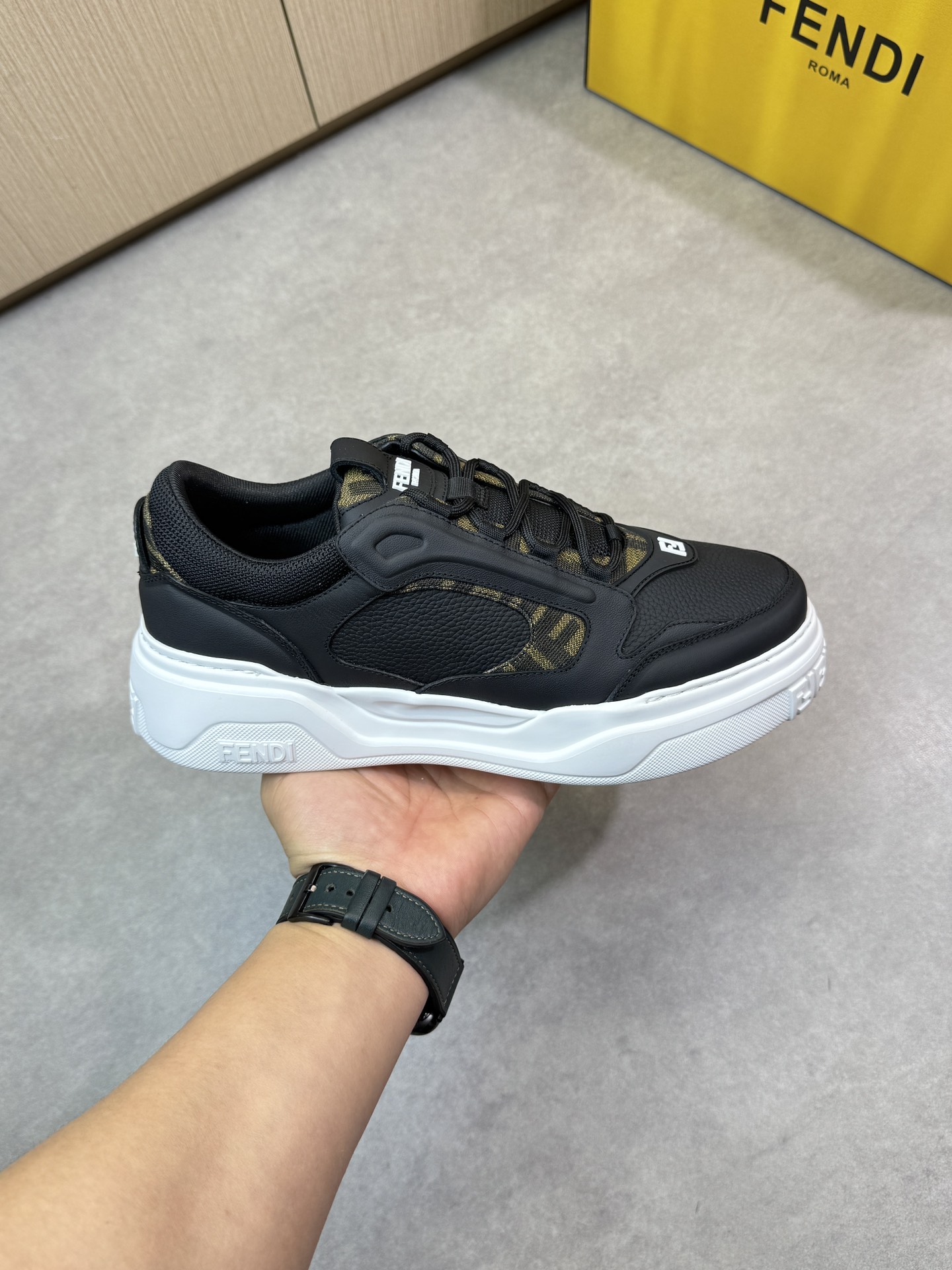 Fendi Men's Nappa and Litchi Leather Sneakers with Brand Logo - Size 39-44 5 i1743184371 549 3