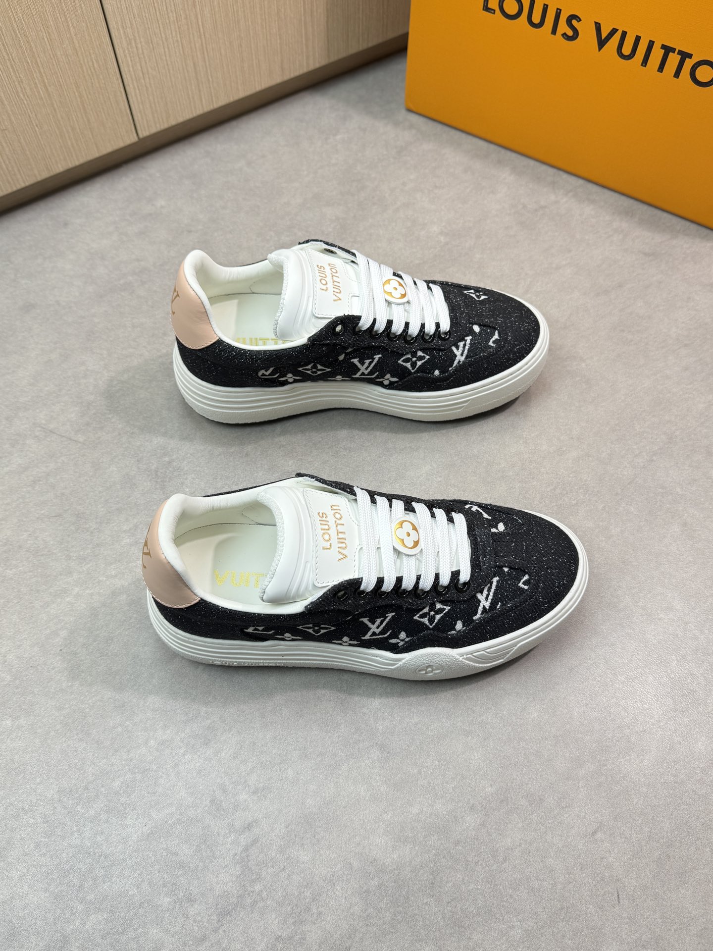 Louis Vuitton Women's/Men's Monogram Nappa Leather Sneakers, Black, Size 35-44 2 i1743271009 340 0