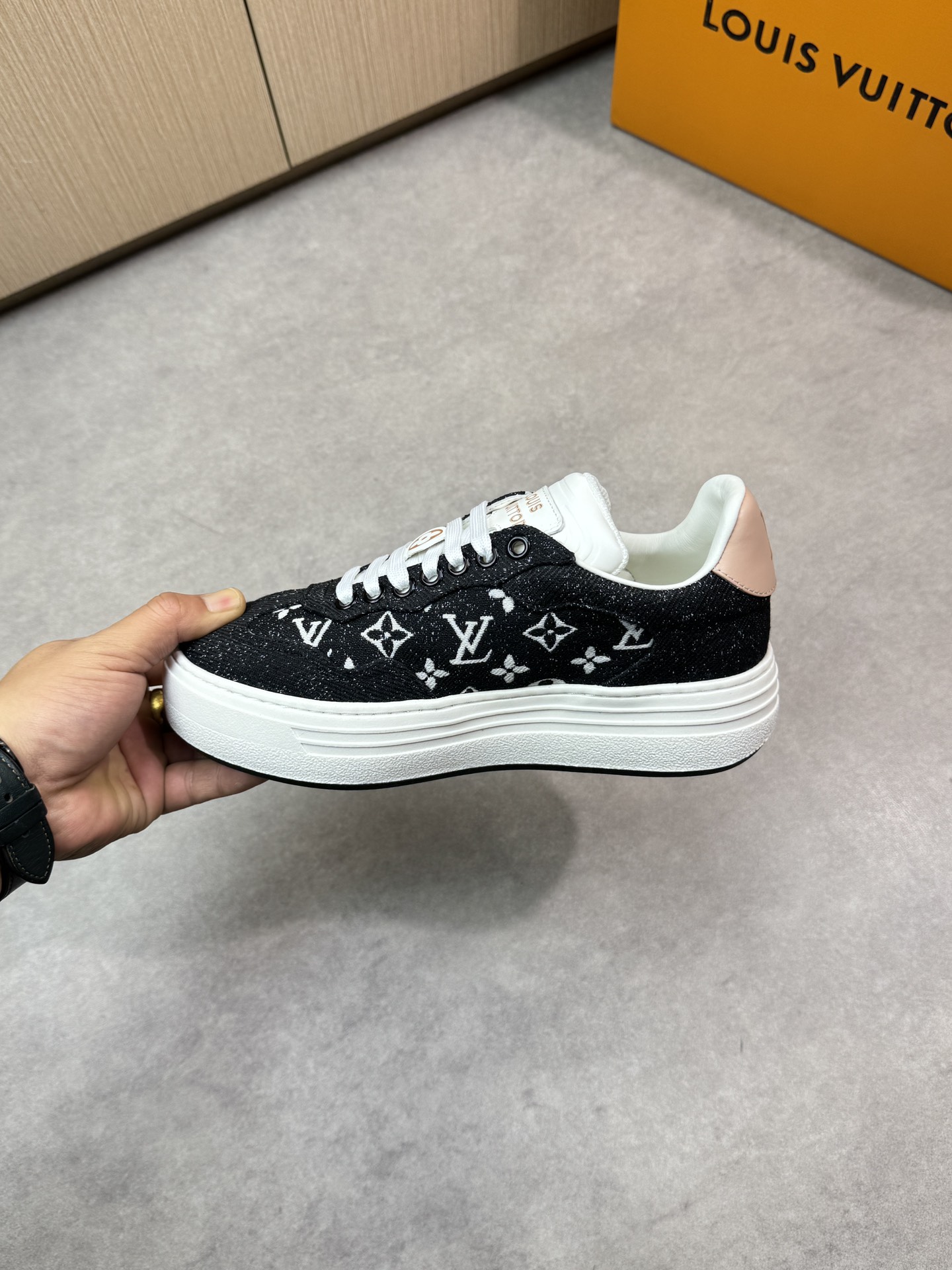 Louis Vuitton Women's/Men's Monogram Nappa Leather Sneakers, Black, Size 35-44 6 i1743271009 5828 4
