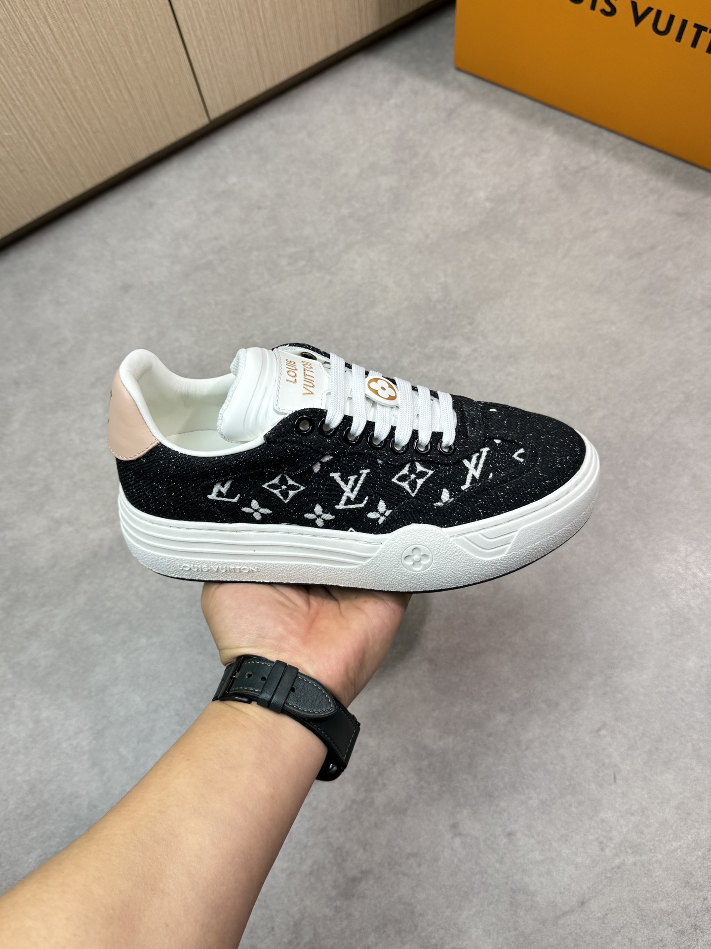 Louis Vuitton Women's/Men's Monogram Nappa Leather Sneakers, Black, Size 35-44 5 i1743271009 6258 3