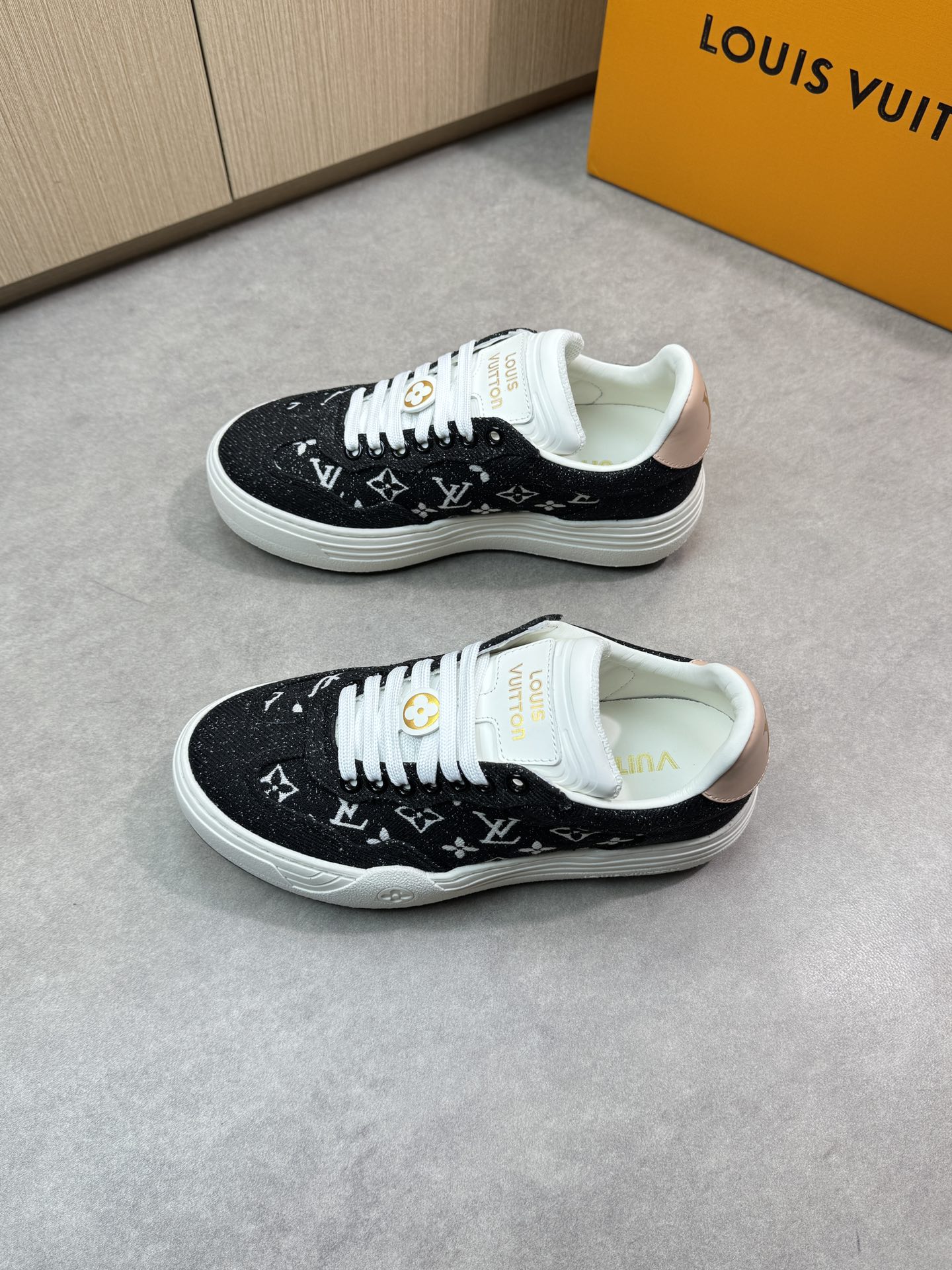 Louis Vuitton Women's/Men's Monogram Nappa Leather Sneakers, Black, Size 35-44 4 i1743271009 9490 2
