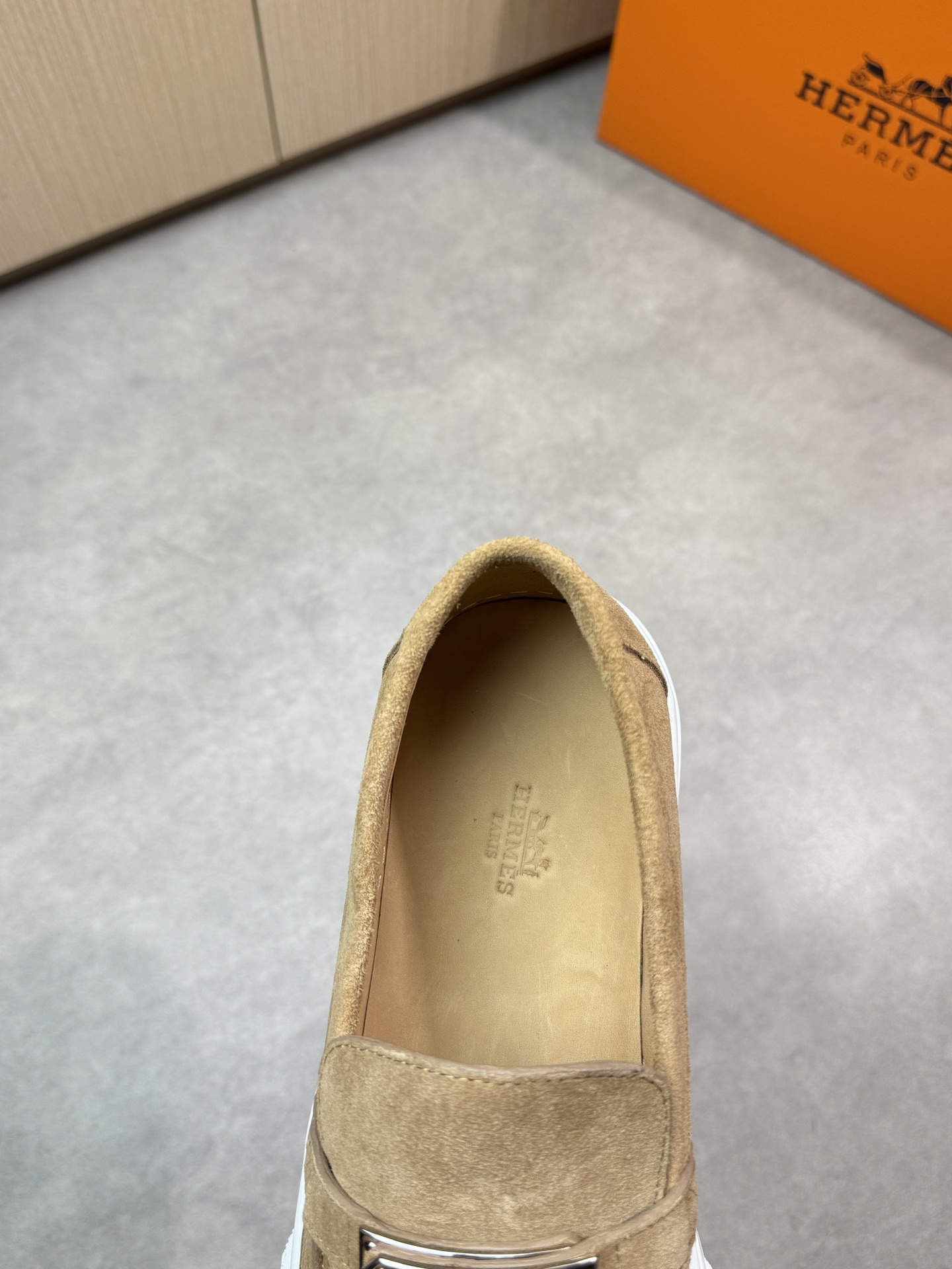 Hermes Men's Casual Loafers Suede Leather with Metal Buckle, Beige ,Size 38-44 8 i1743354721 995 6