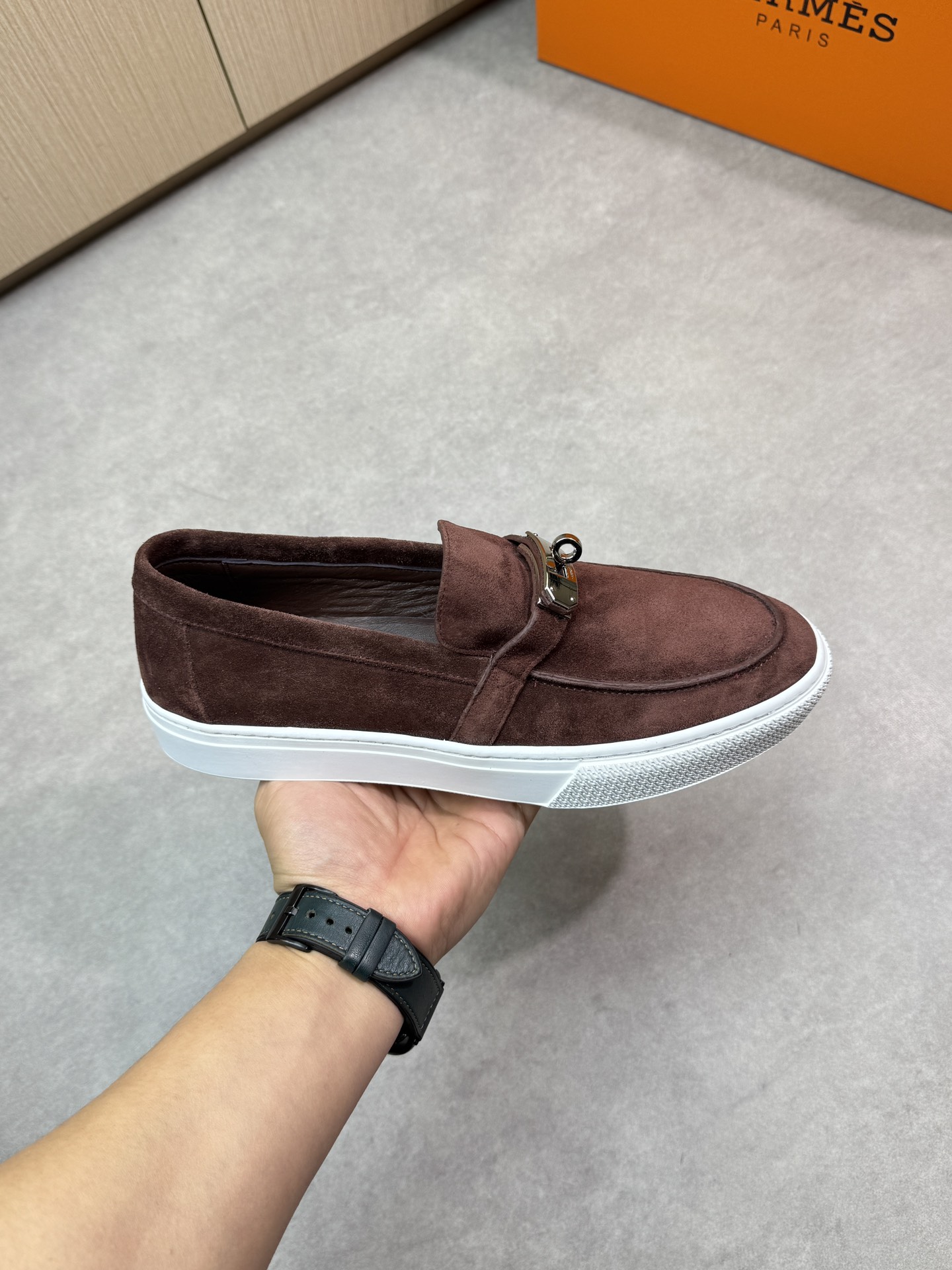Hermes Premium Quality Suede Leather Loafers with Metal Buckle Detail 5 i1743354766 5579 3