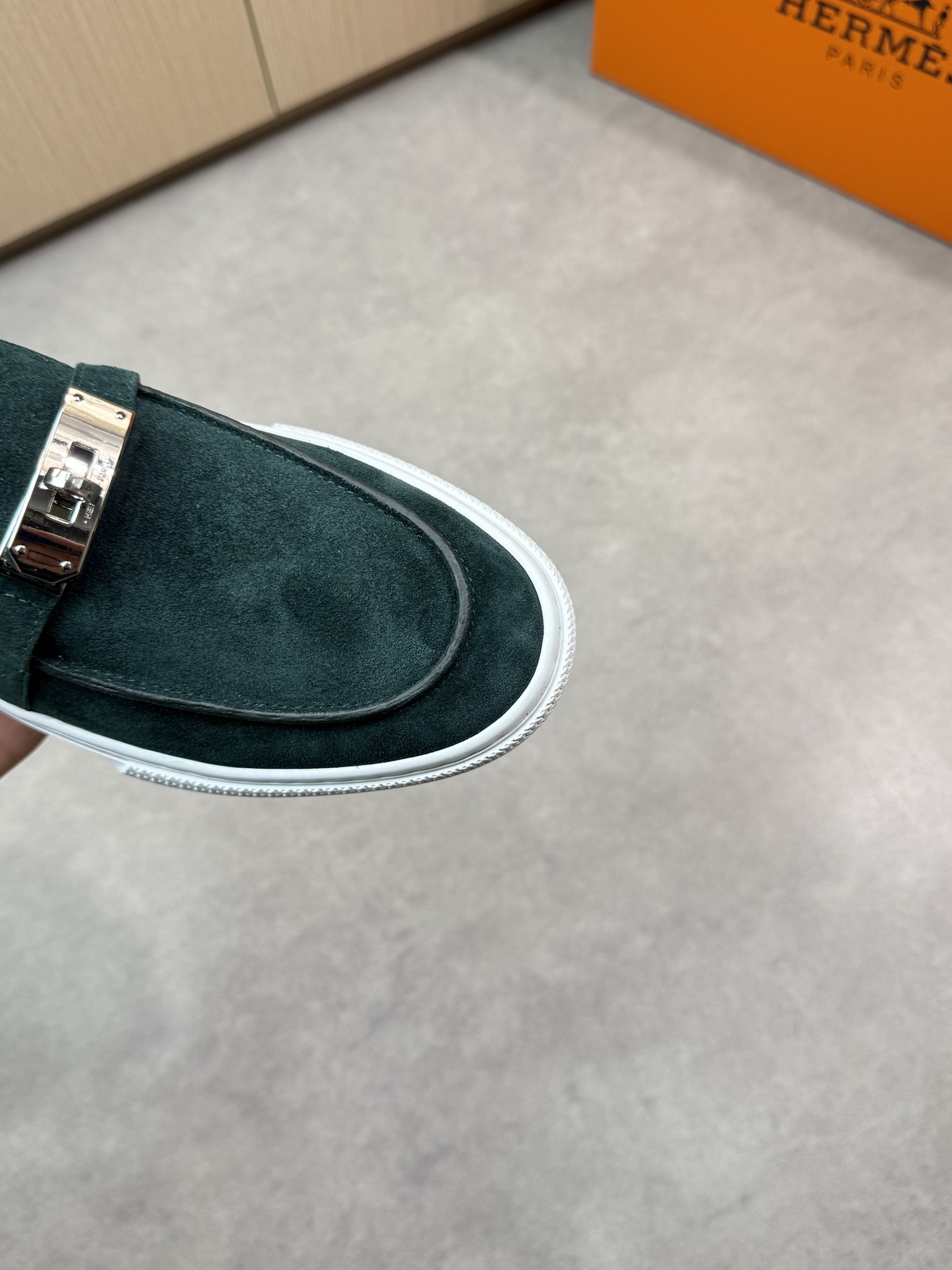 Hermès Premium Leather Sneakers with Metal Buckle Accent, Emerald Green 7 i1743354779 140 5