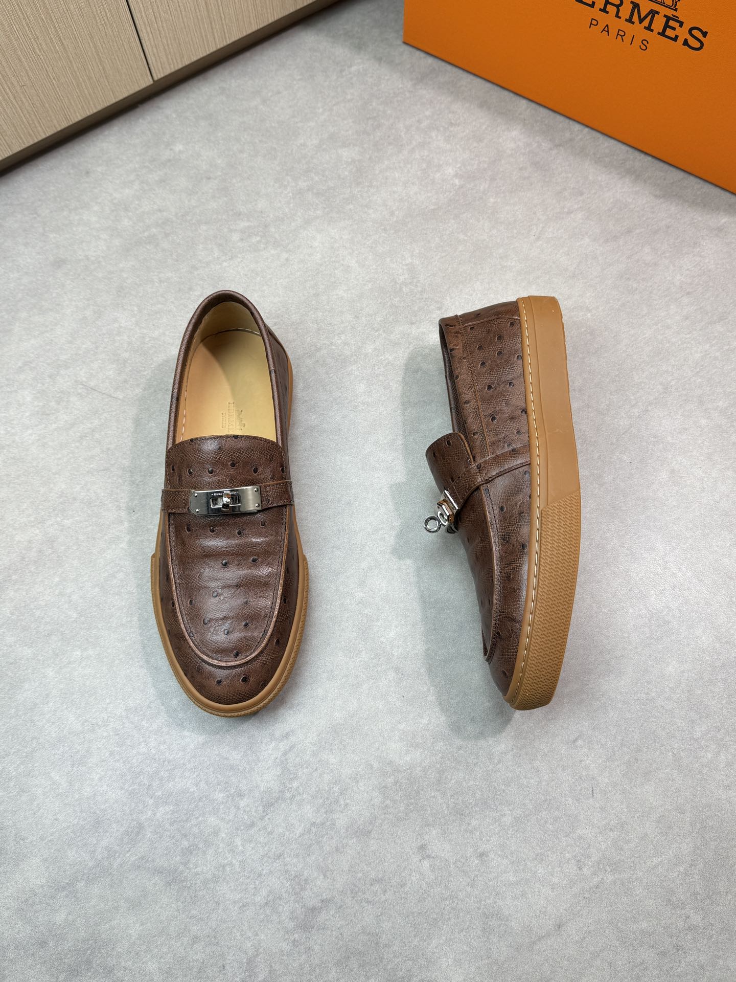Hermes Men's Brown Leather Loafers with Metal Buckle Accent - Size 38-44 3 i1743354808 5622 1