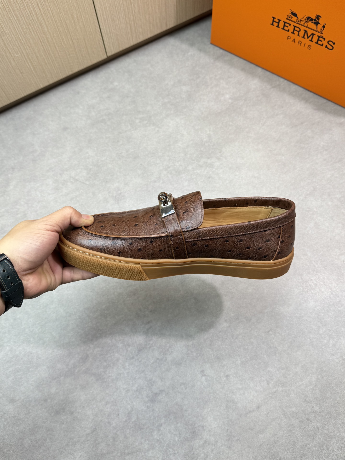 Hermes Men's Brown Leather Loafers with Metal Buckle Accent - Size 38-44 6 i1743354808 5803 4