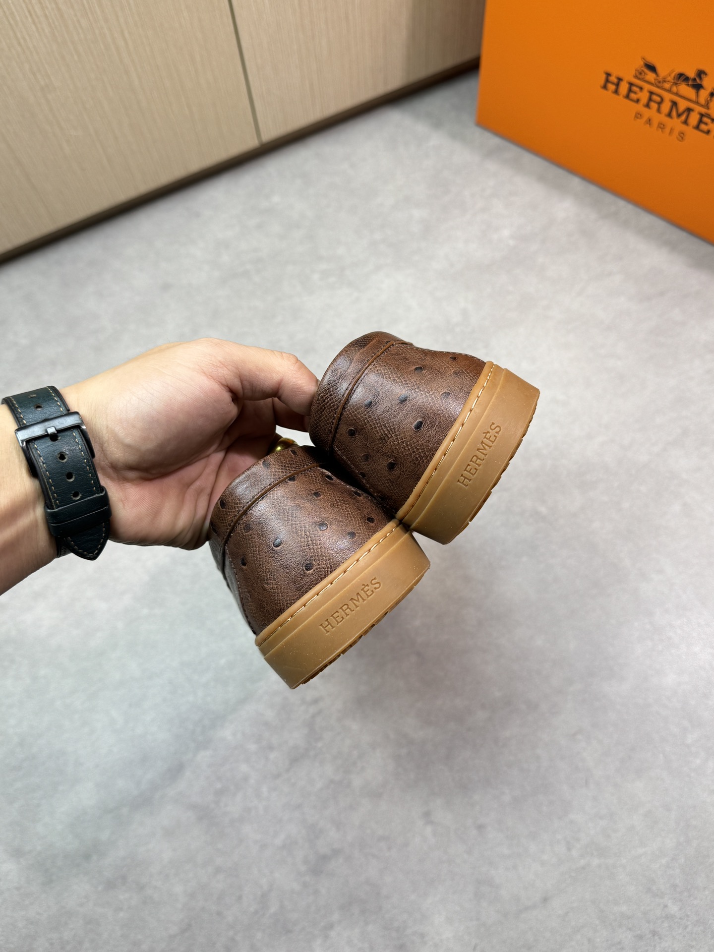Hermes Men's Brown Leather Loafers with Metal Buckle Accent - Size 38-44 9 i1743354808 6768 7