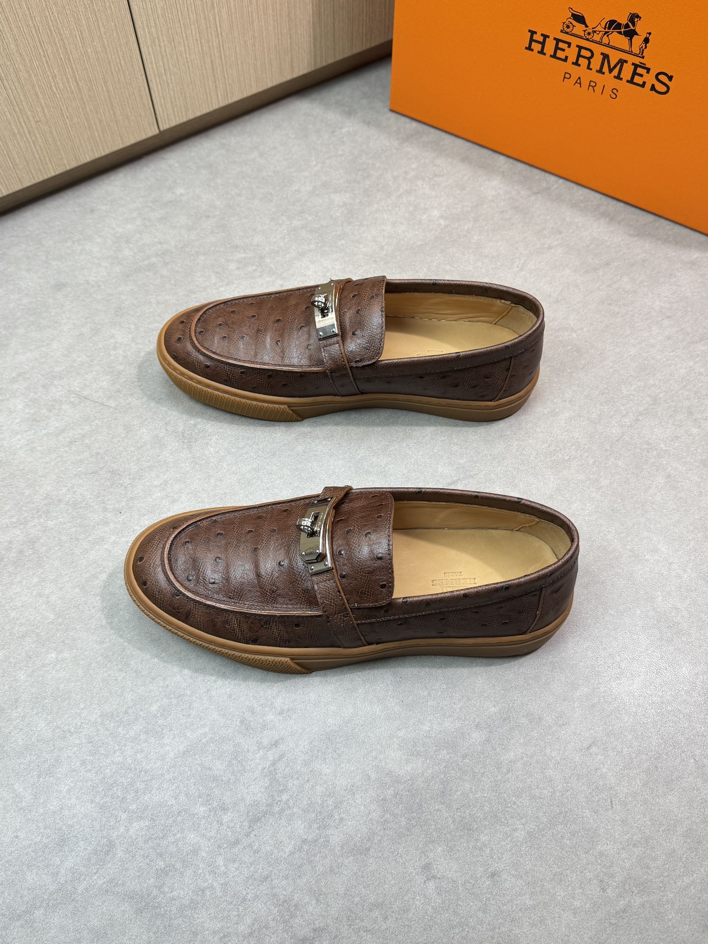 Hermes Men's Brown Leather Loafers with Metal Buckle Accent - Size 38-44 4 i1743354808 931 2