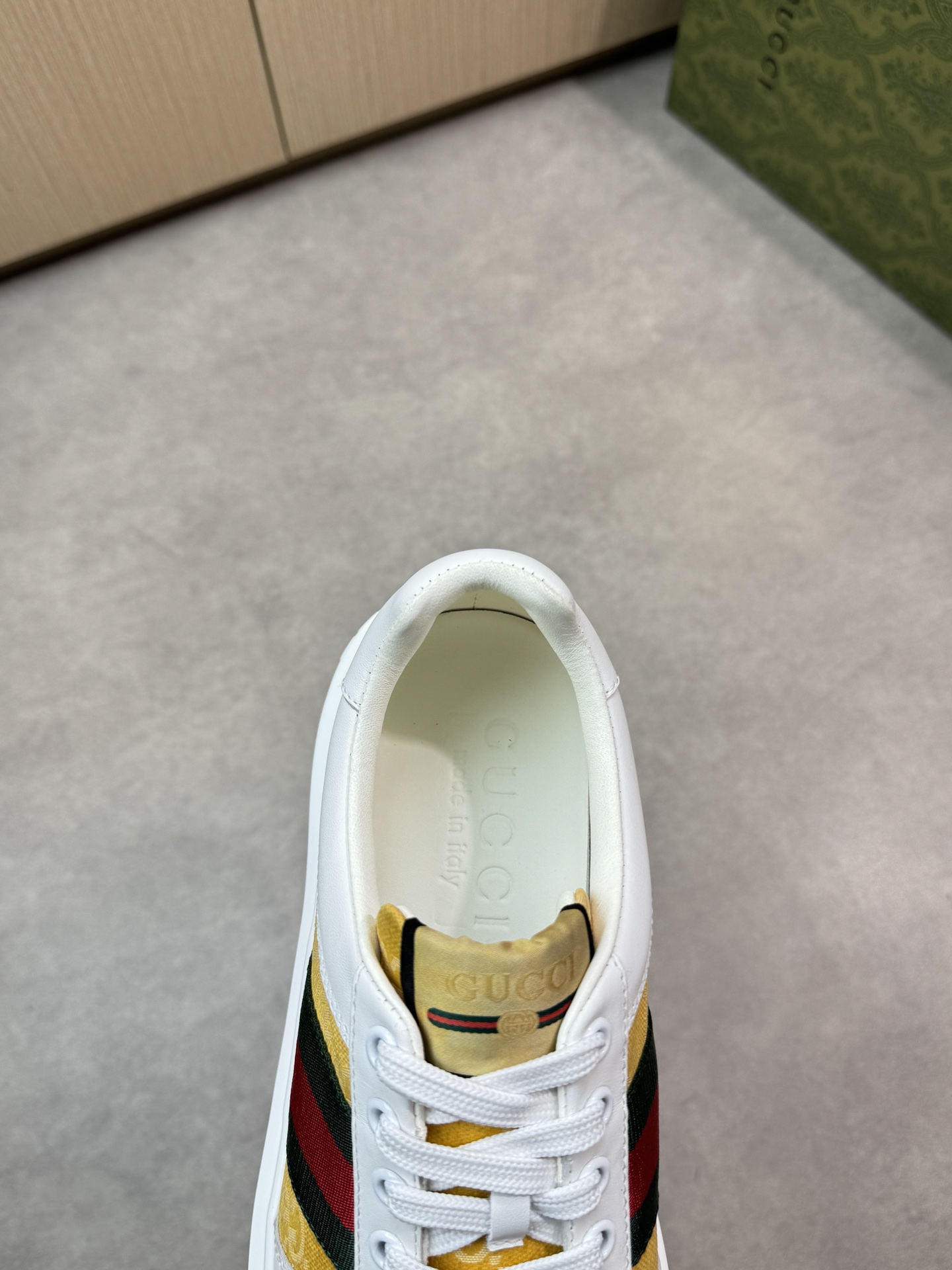Gucci Men's Leather Sneaker with Web stripe and gold Gucci print 8 i1743355748 5814 6