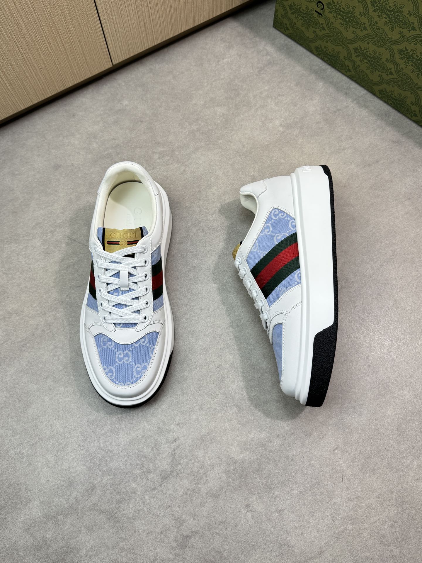Gucci Men's Ace Leather Sneaker with GG Canvas and Web stripe 3 i1743355817 2400 1