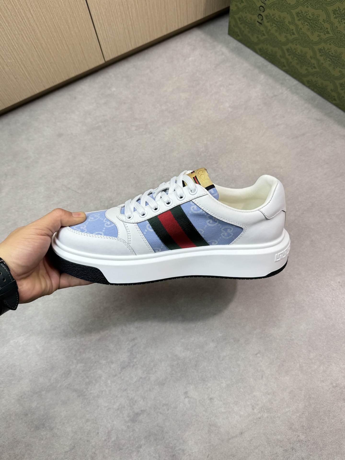 Gucci Men's Ace Leather Sneaker with GG Canvas and Web stripe 6 i1743355817 5384 4