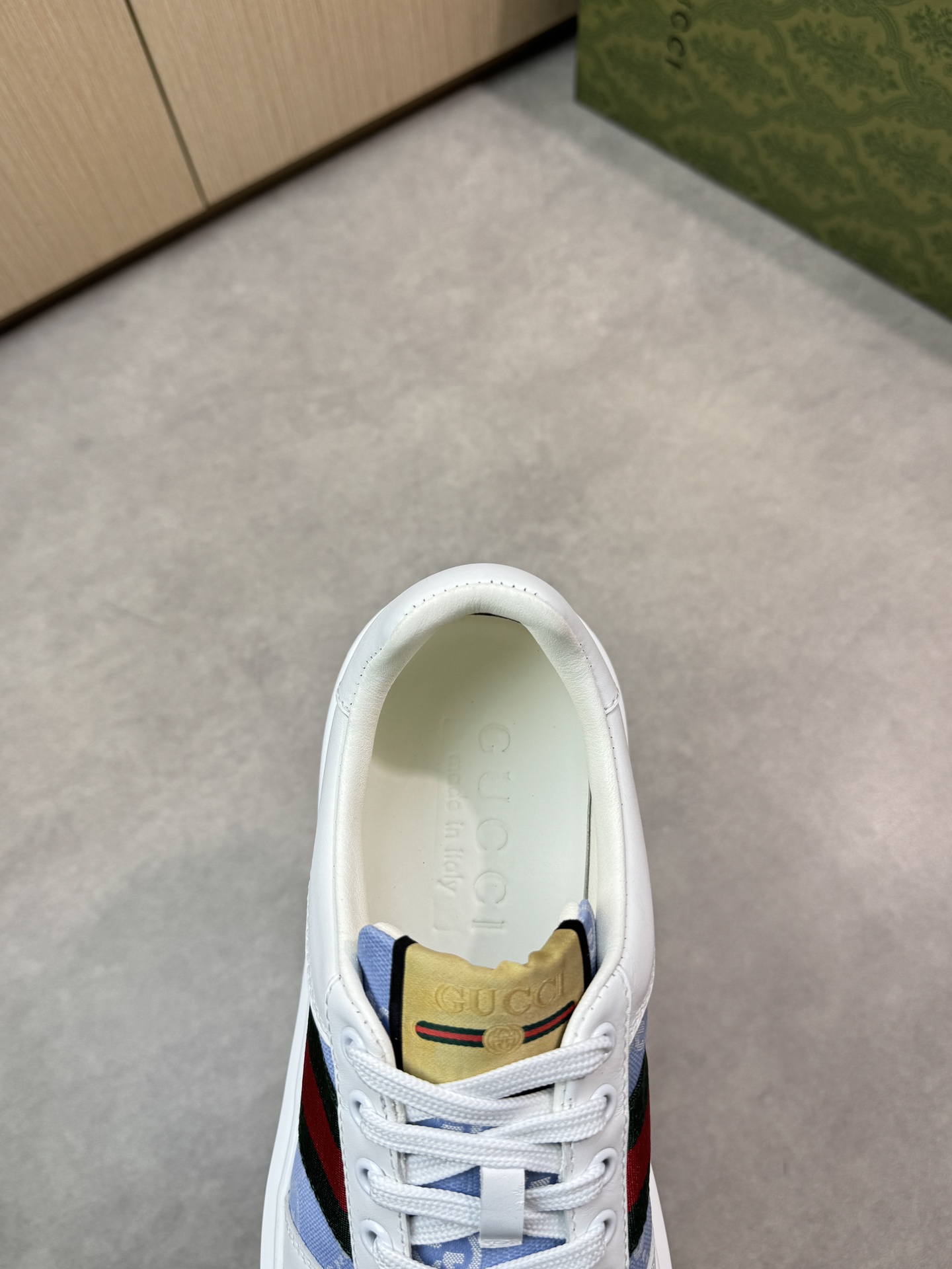 Gucci Men's Ace Leather Sneaker with GG Canvas and Web stripe 8 i1743355817 5740 6