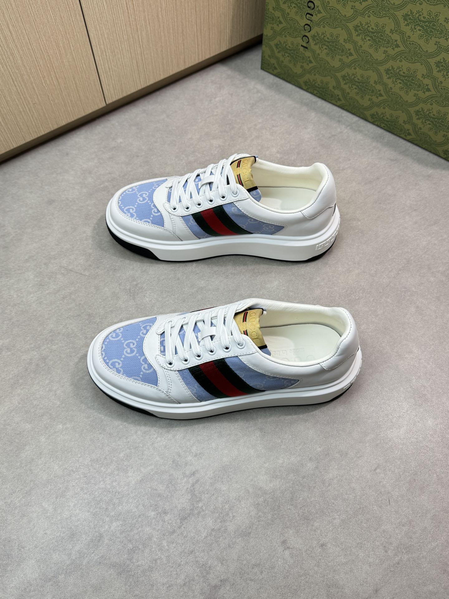 Gucci Men's Ace Leather Sneaker with GG Canvas and Web stripe 4 i1743355817 8903 2