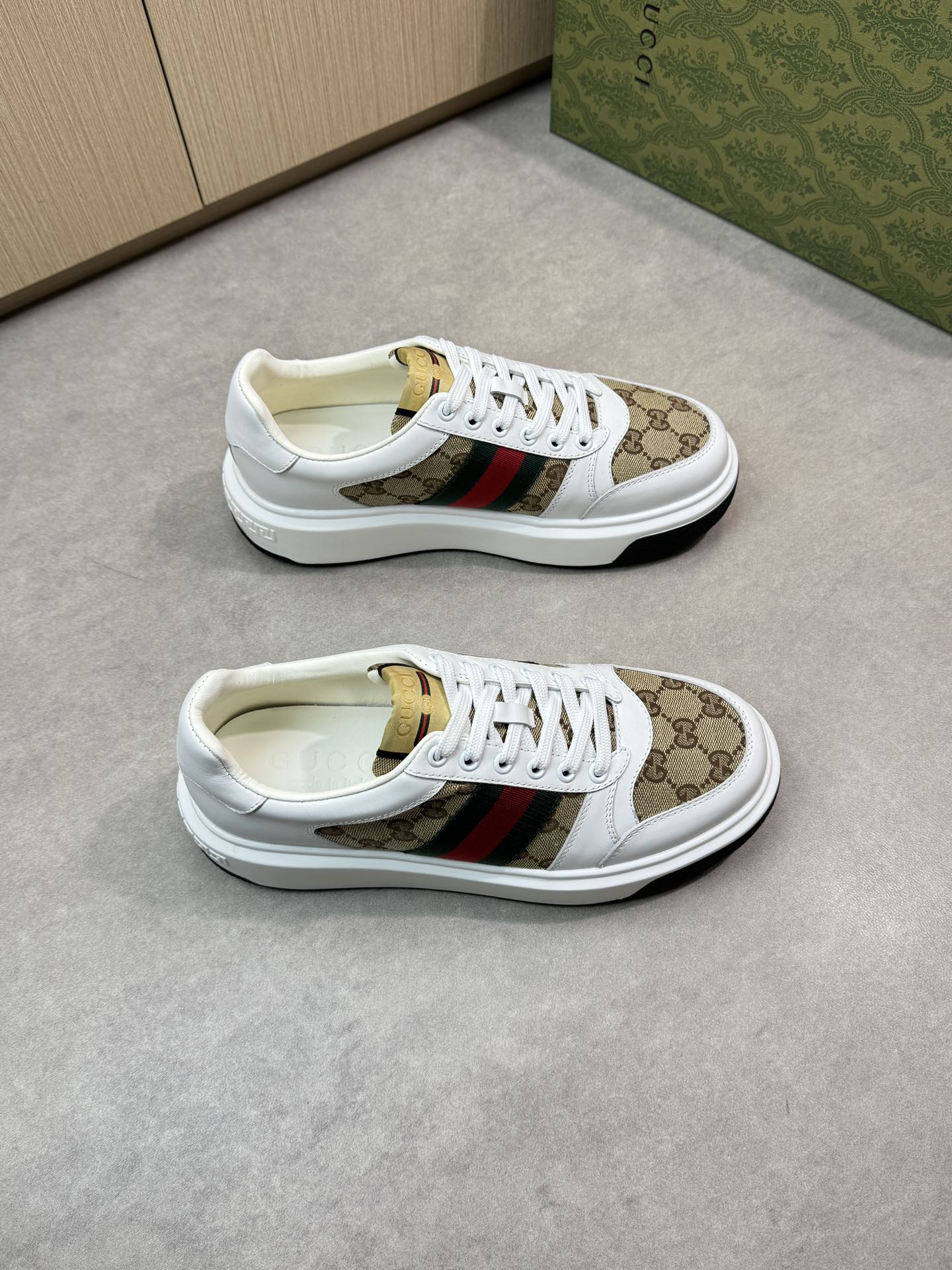 Gucci Leather Sneakers with Signature Web and Monogram Detail 1 Gucci Leather Sneakers with Signature Web and Monogram Detail