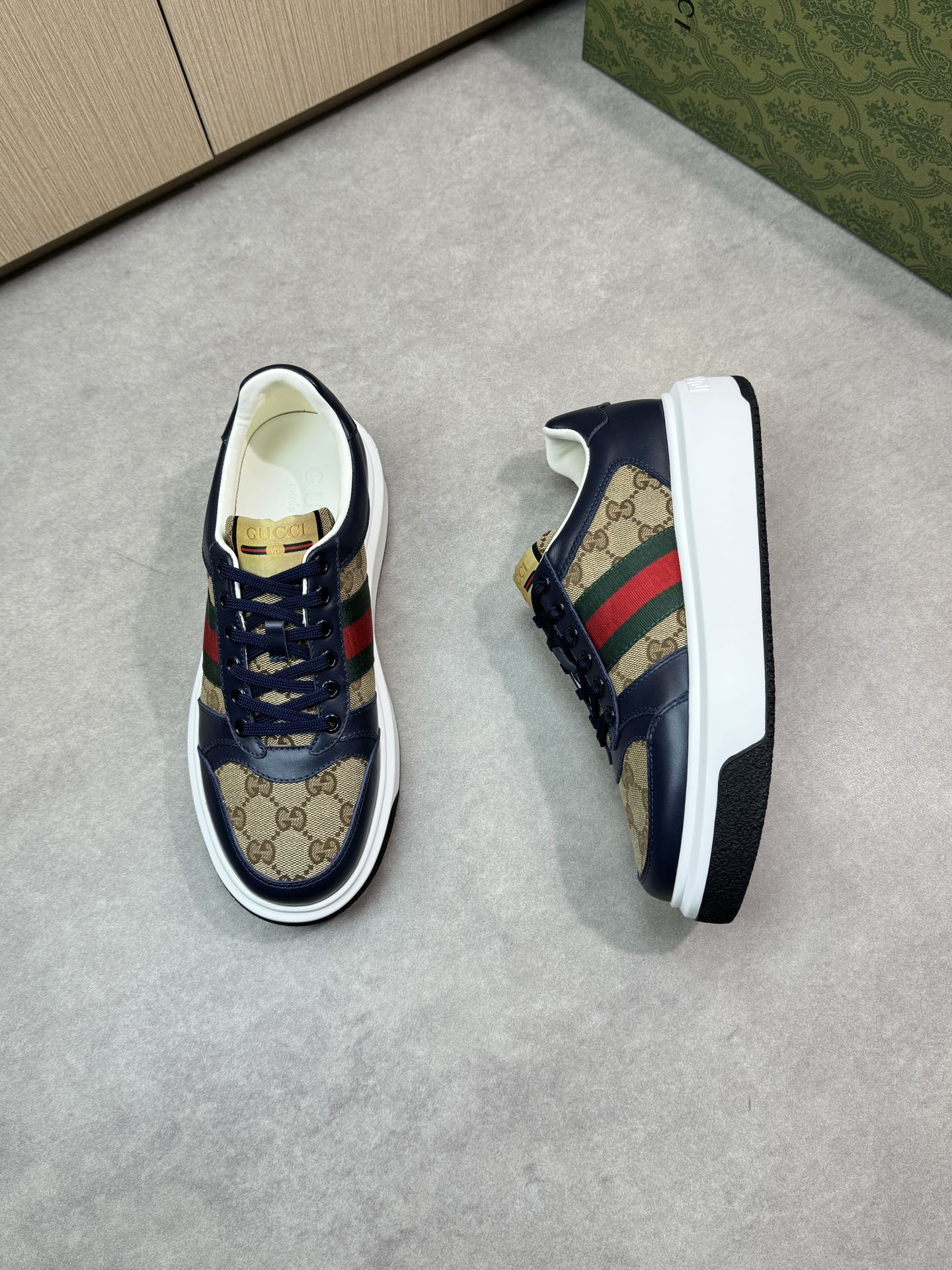 Gucci Men's Nappa Leather and Canvas Sneakers with Web Stripe 3 i1743355901 3899 1