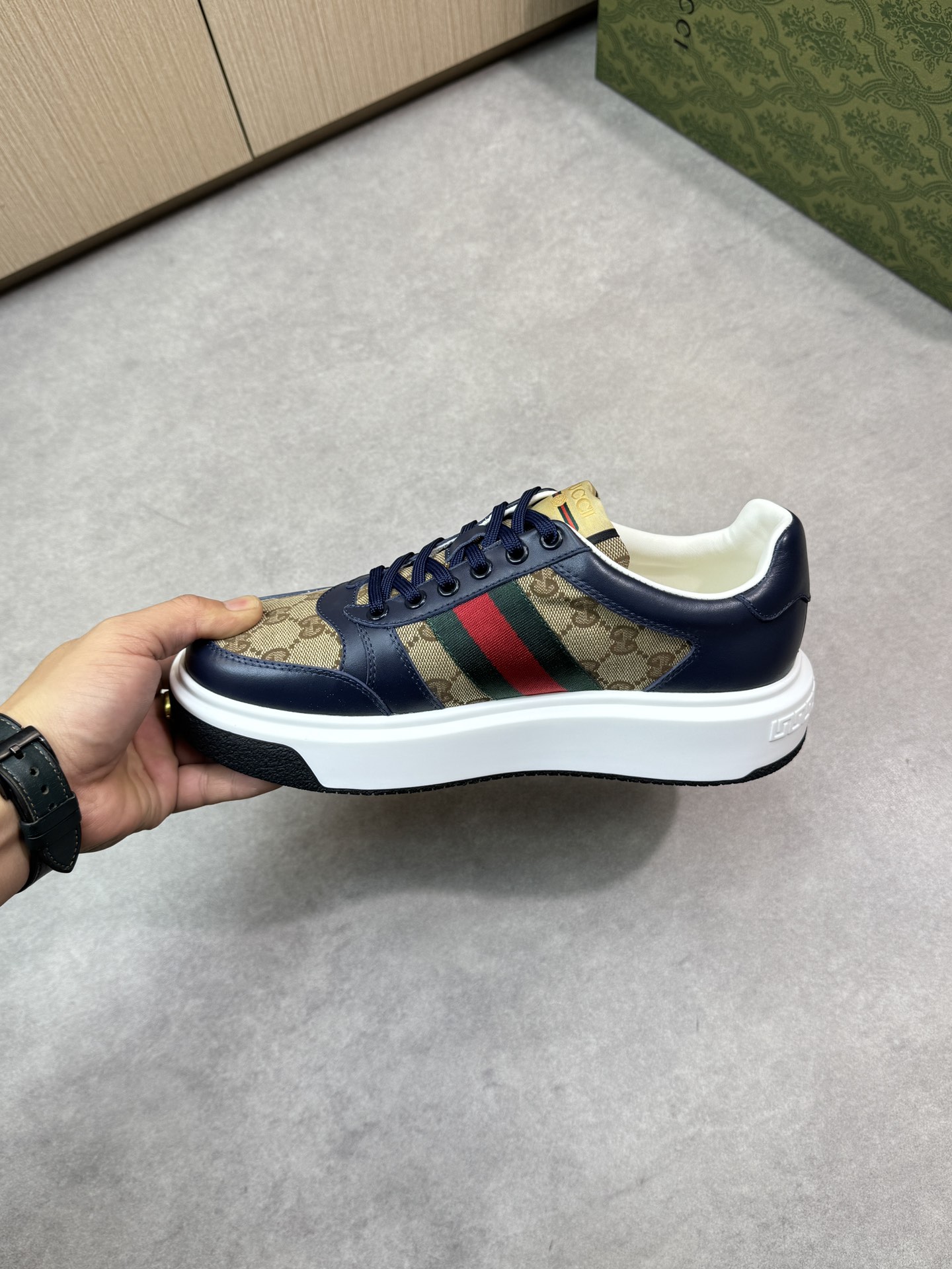Gucci Men's Nappa Leather and Canvas Sneakers with Web Stripe 6 i1743355901 6997 4