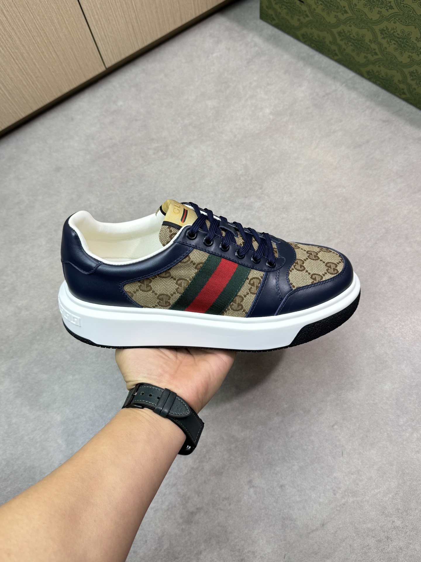 Gucci Men's Nappa Leather and Canvas Sneakers with Web Stripe 5 i1743355901 9611 3