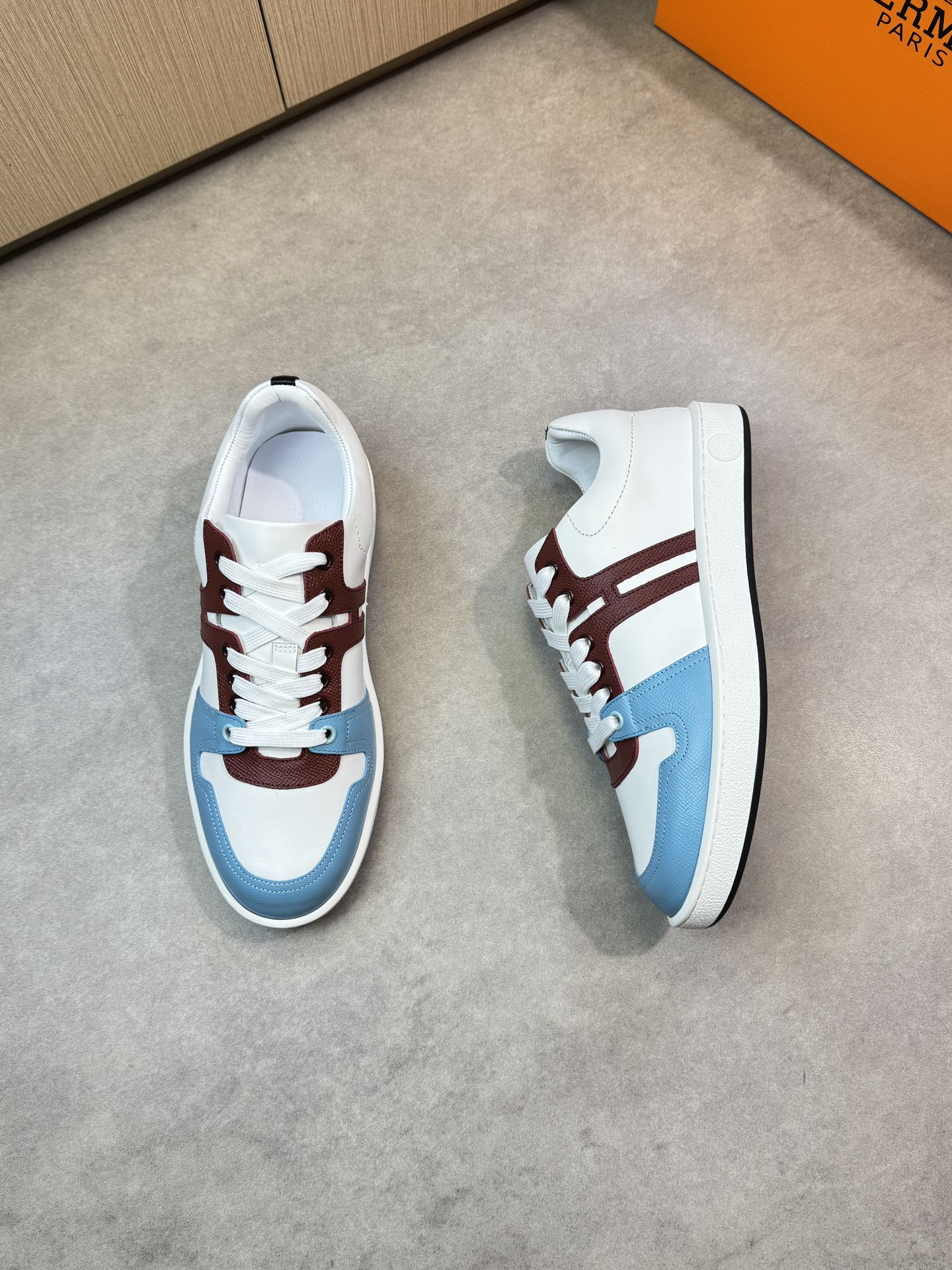[HERMES] Hermes - Zapatillas deportivas originales de gama alta - Exterior: piel de ternero napa, pi