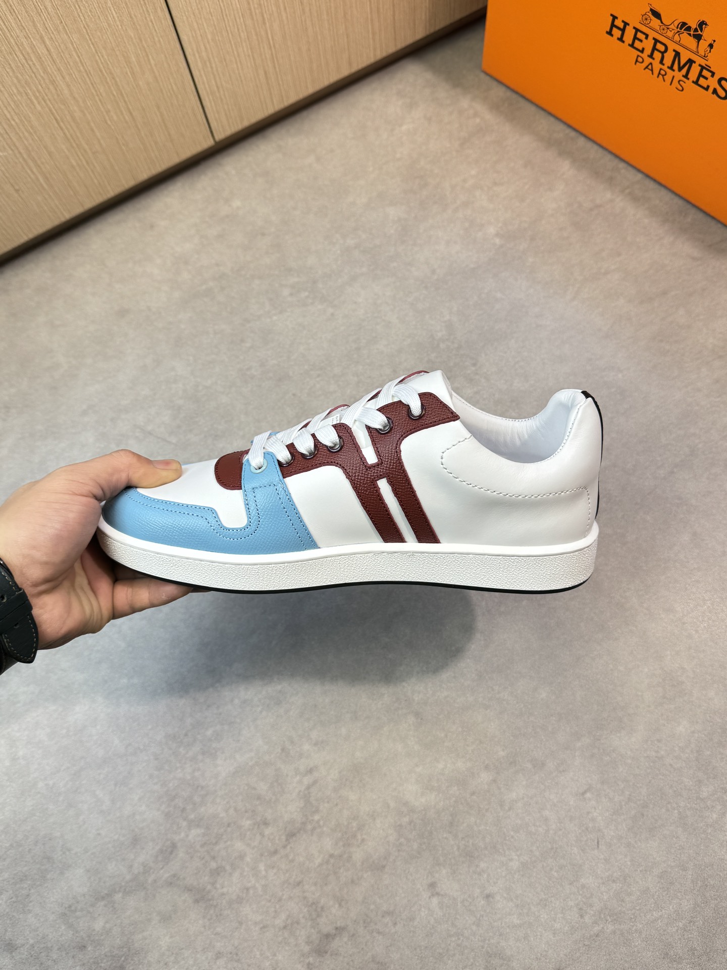 [HERMES] Hermes - Zapatillas deportivas originales de gama alta - Exterior: piel de ternero napa, pi