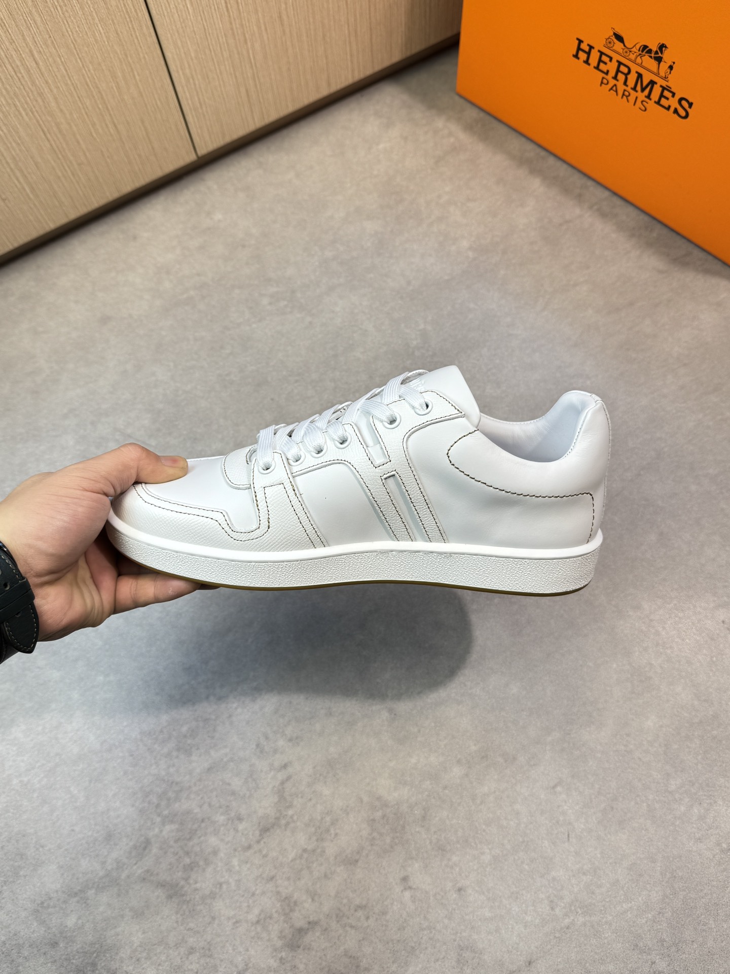 [HERMES] Hermes - Zapatillas deportivas originales de gama alta - Exterior: piel de ternero napa, pi