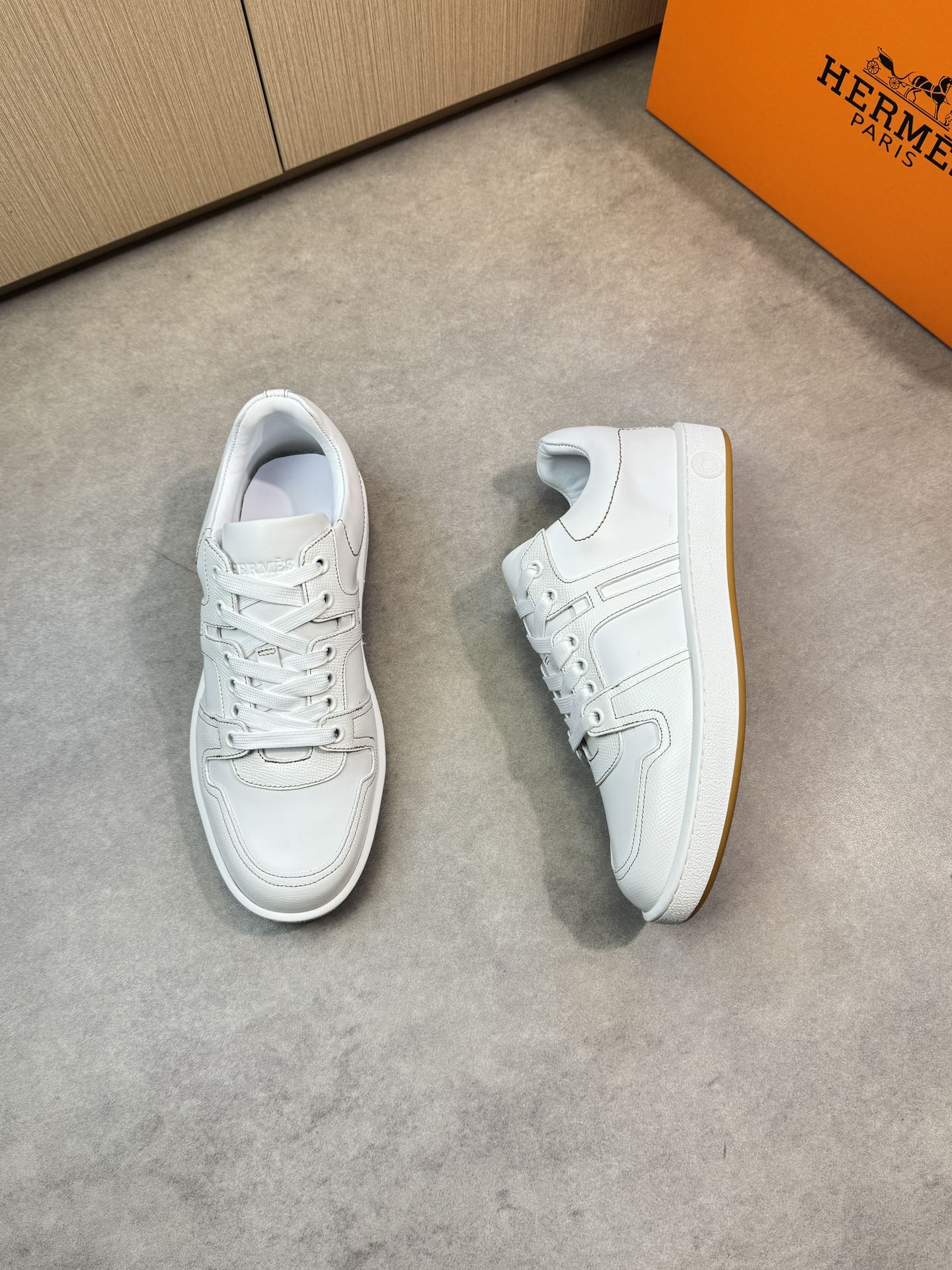 [HERMES] Hermes - Zapatillas deportivas originales de gama alta - Exterior: piel de ternero napa, pi