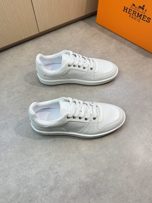 Hermes Men's White Leather Casual Sneakers, Comfortable and Stylish 1 Hermes Men's White Leather Casual Sneakers, Comfortable and Stylish