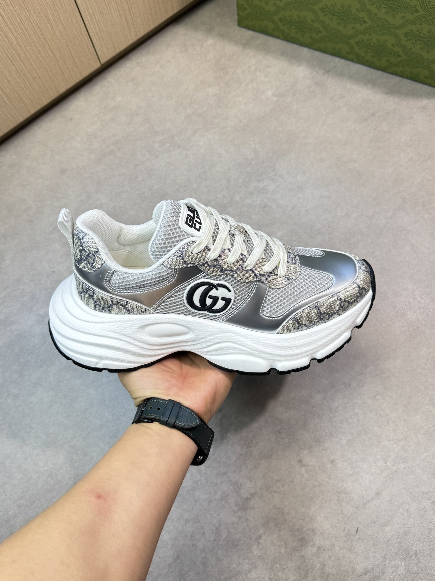 Gucci Women's Silver Tumbled Sneakers Designer Athletic Shoes Size 38-44 5 i1744047690 8834 3