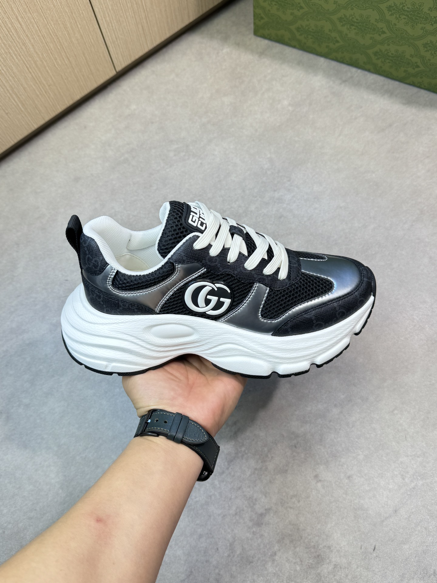 Gucci Women's Ultrapace Sneakers Black Silver Chunky Lace-up, Size 38-44 5 i1744047764 8177 3