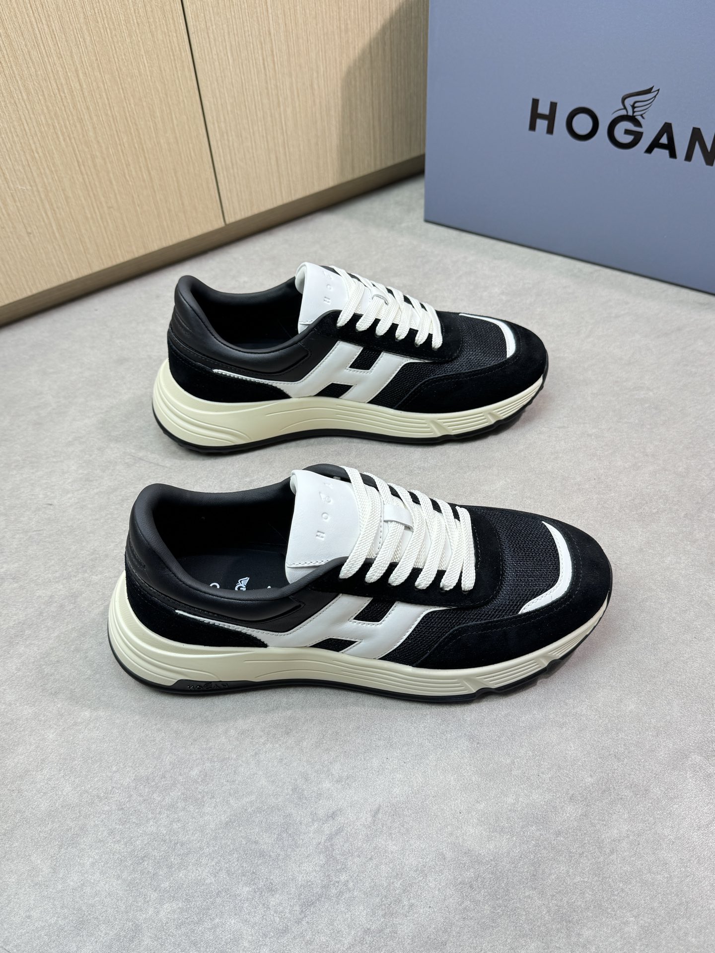 Hogan Men's Black Leather & Fabric Sneakers with Iconic 'H' Logo, Sizes 39-44 1 Hogan Men's Black Leather & Fabric Sneakers with Iconic 'H' Logo, Sizes 39-44