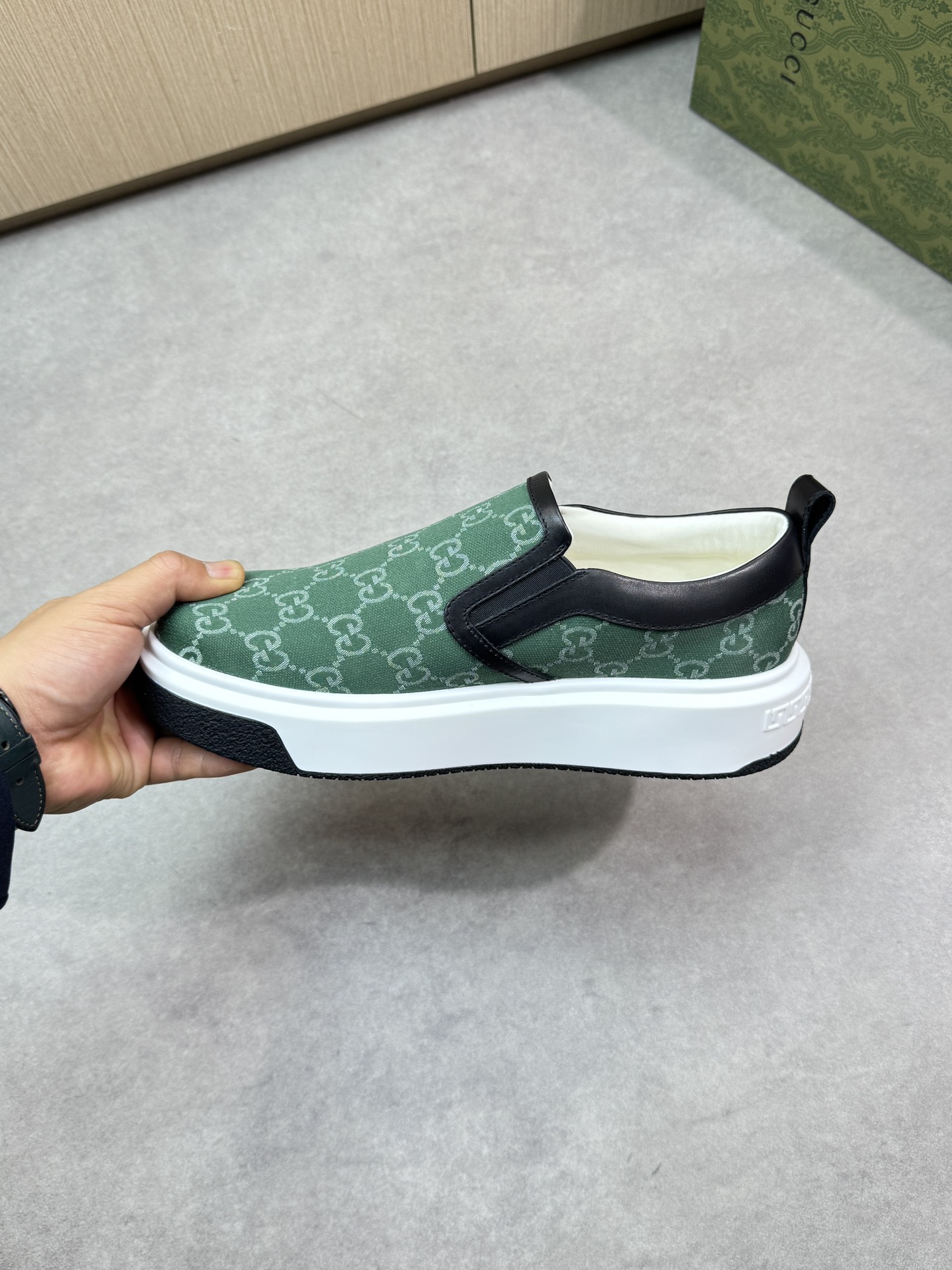 Gucci Men's Green GG Supreme Canvas Slip-On Sneakers, Size 38-44 6 i1744737474 8333 4