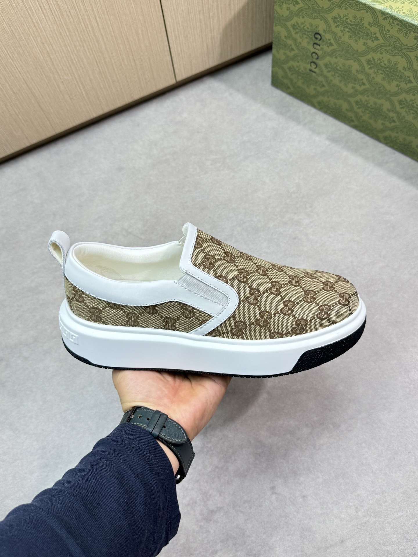 Gucci Slip-On Sneakers in GG Canvas with Leather Trim, Size 38-44 5 i1744737493 4303 3