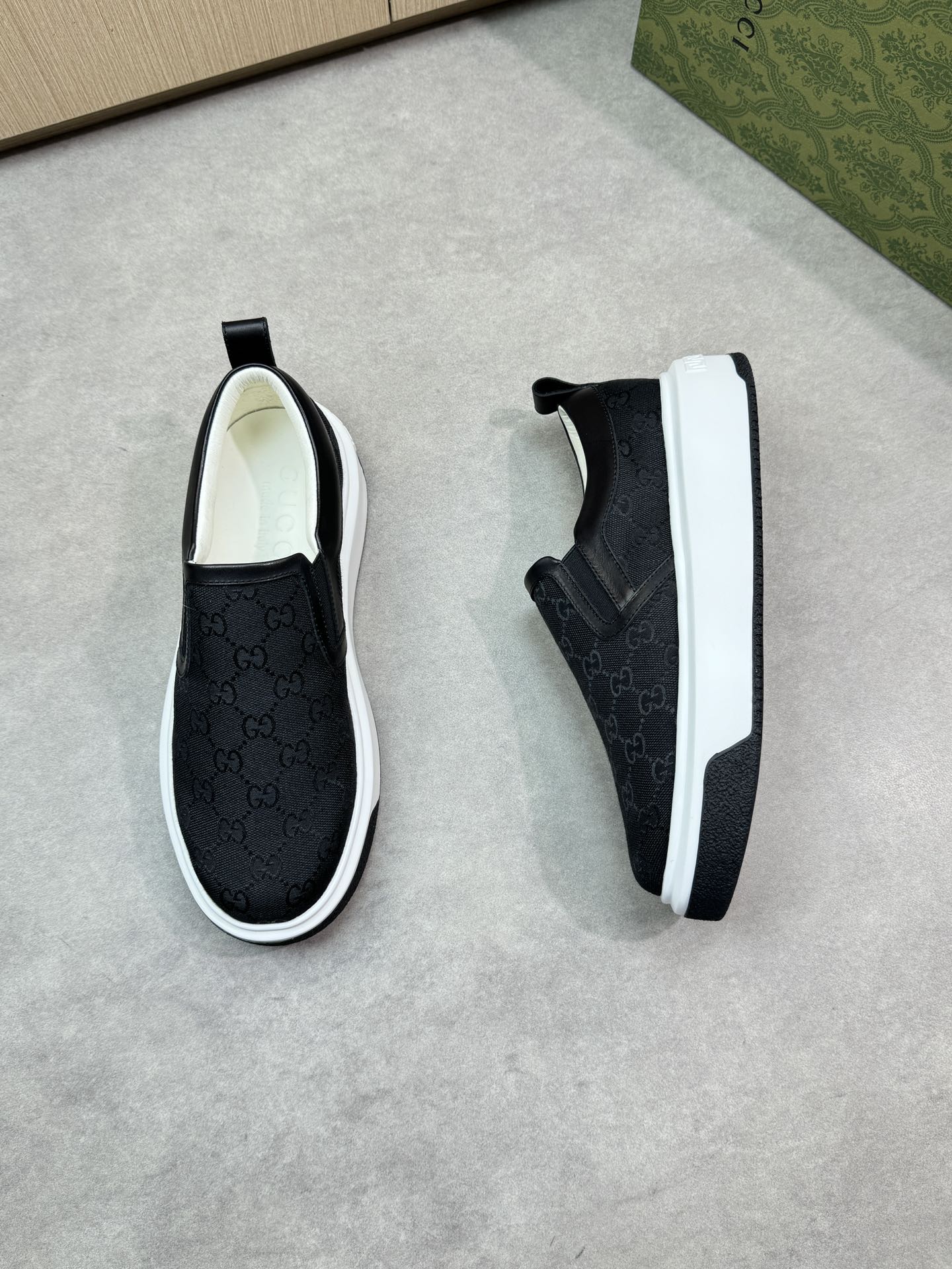 Gucci Men's Black Nappa Leather Slip-On Sneakers With GG Motif 3 i1744737550 4748 1