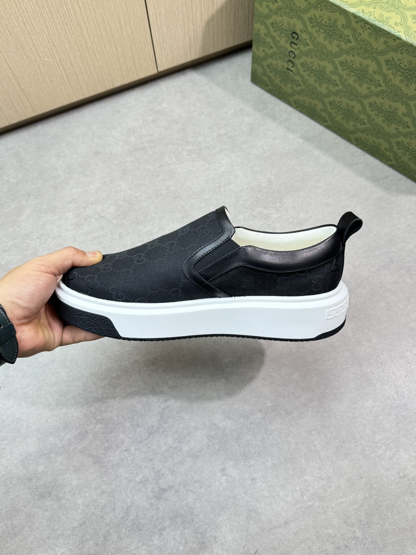 Gucci Men's Black Nappa Leather Slip-On Sneakers With GG Motif 6 i1744737550 8198 4