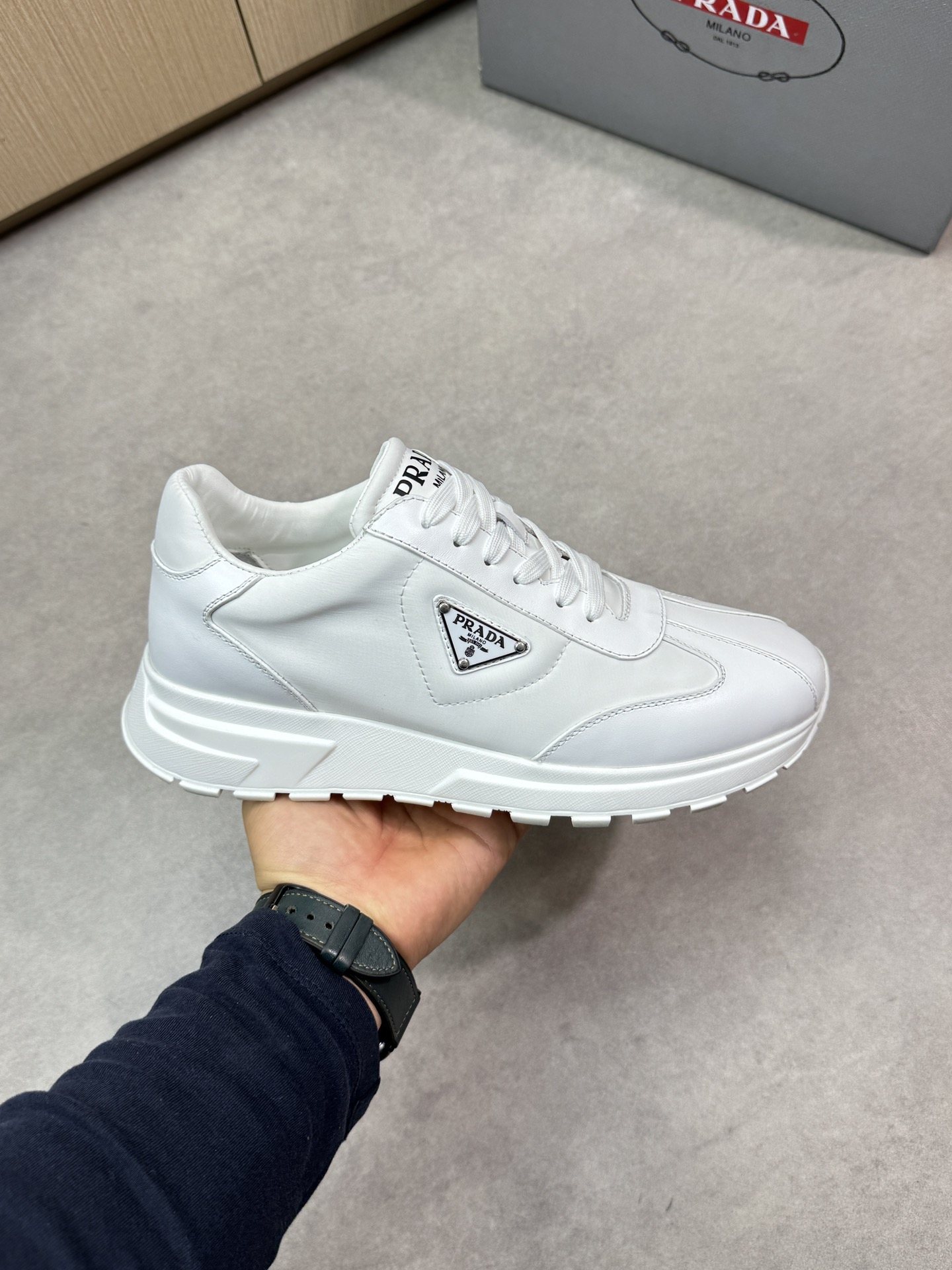 Prada White Nappa Leather Casual Sneakers with Metal Buckle, PR0121 5 i1744824596 5791 3