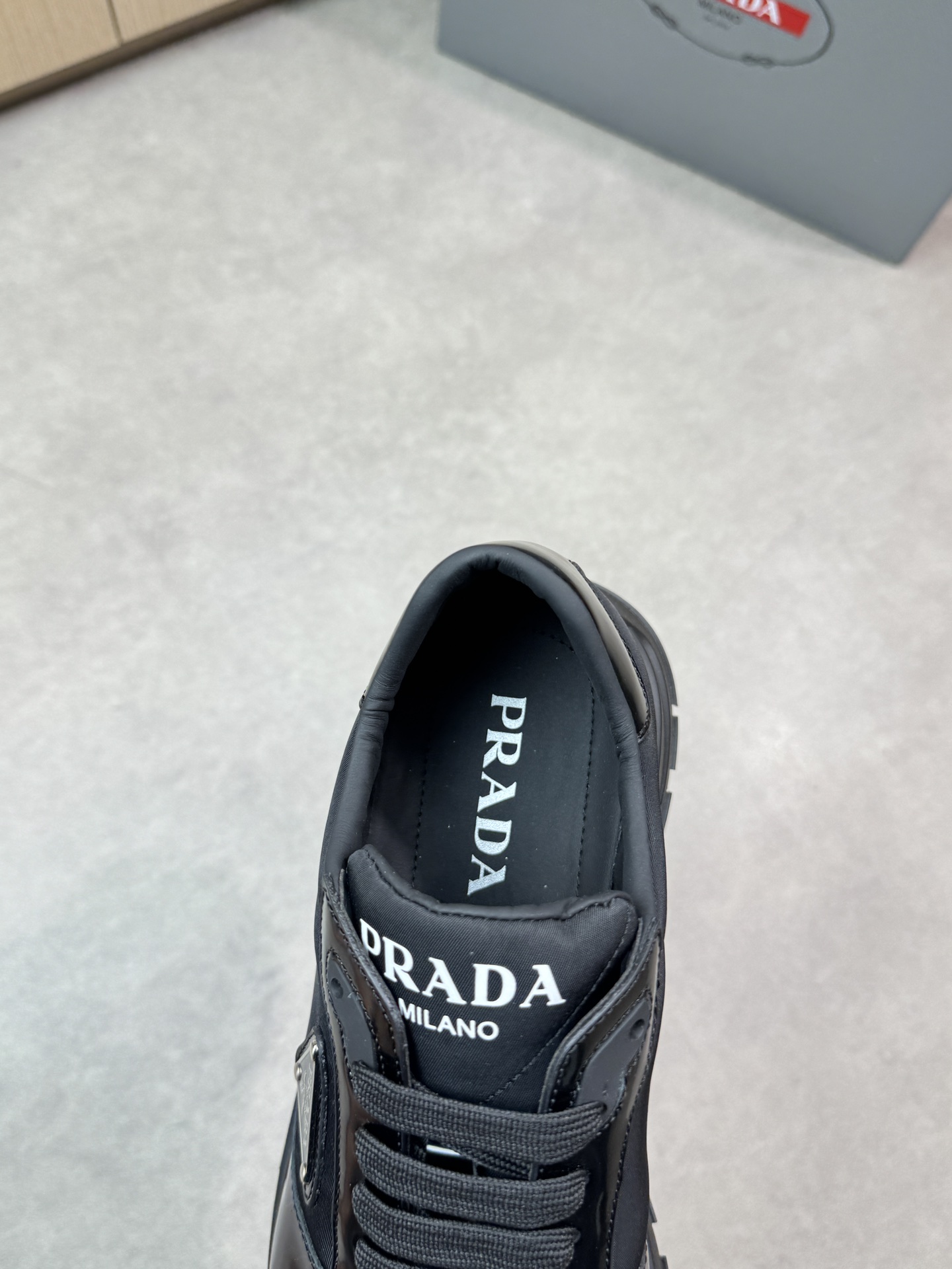 Prada Men's Nappa Leather Trimmed Sneakers Lace-up Casual Shoes, Black 8 i1744824898 1763 6