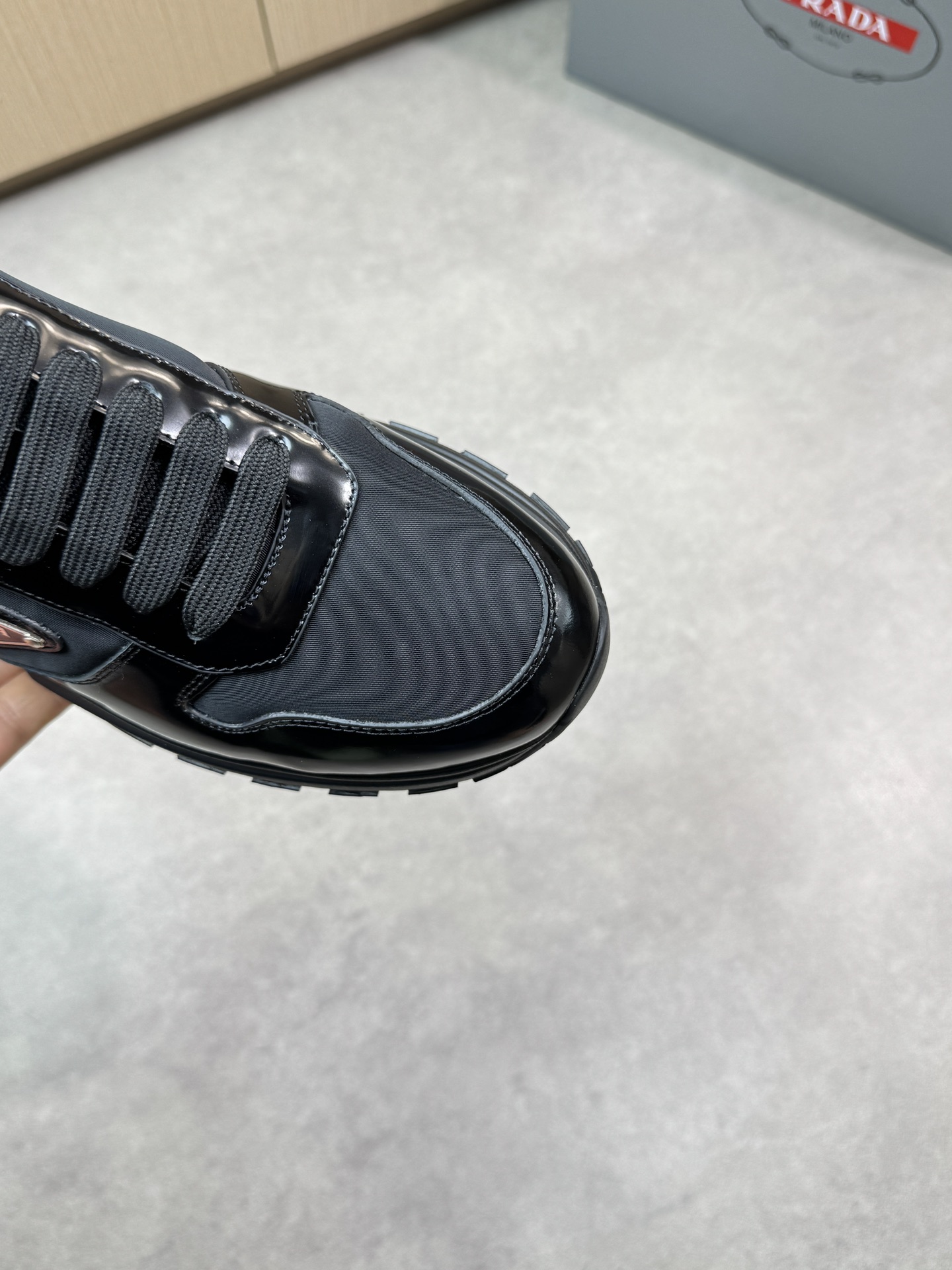 Prada Men's Nappa Leather Trimmed Sneakers Lace-up Casual Shoes, Black 7 i1744824898 4672 5