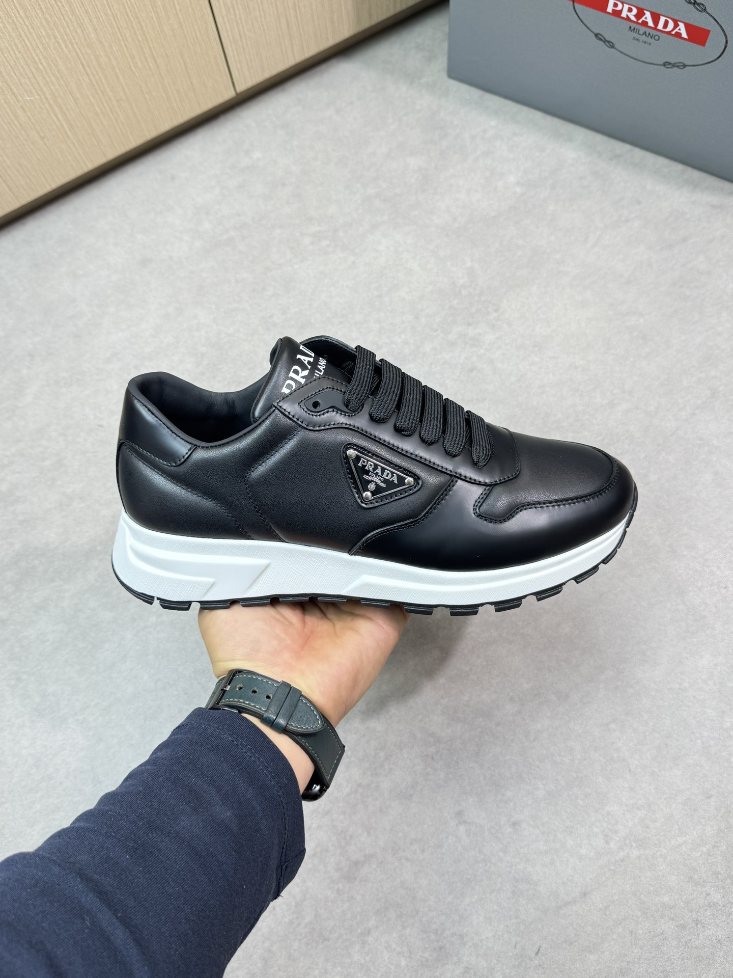 Prada Nappa Leather Sneakers Black, Classic Logo Accent, Comfortable Fit 5 i1744824933 2349 3
