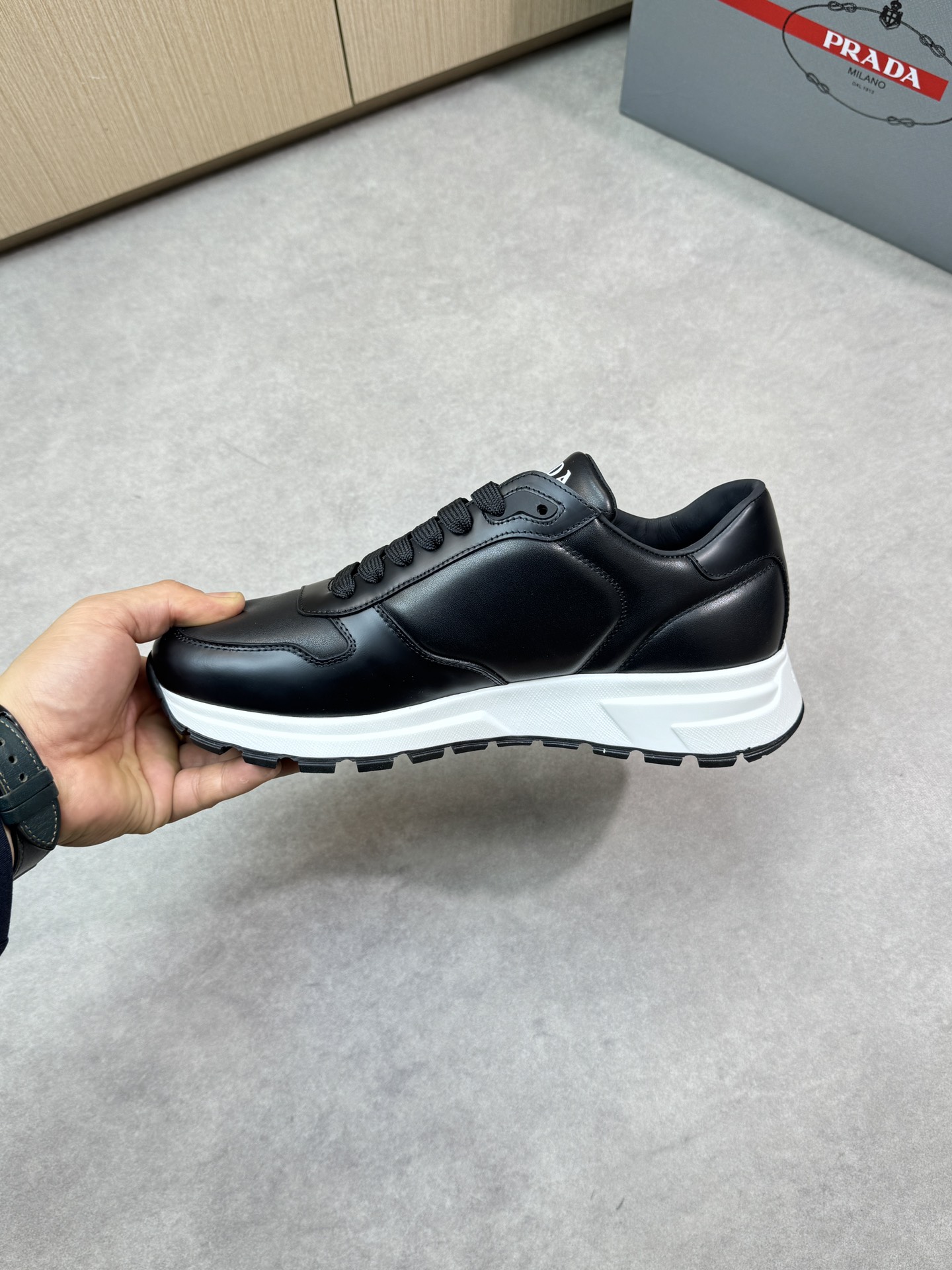 Prada Nappa Leather Sneakers Black, Classic Logo Accent, Comfortable Fit 6 i1744824933 352 4