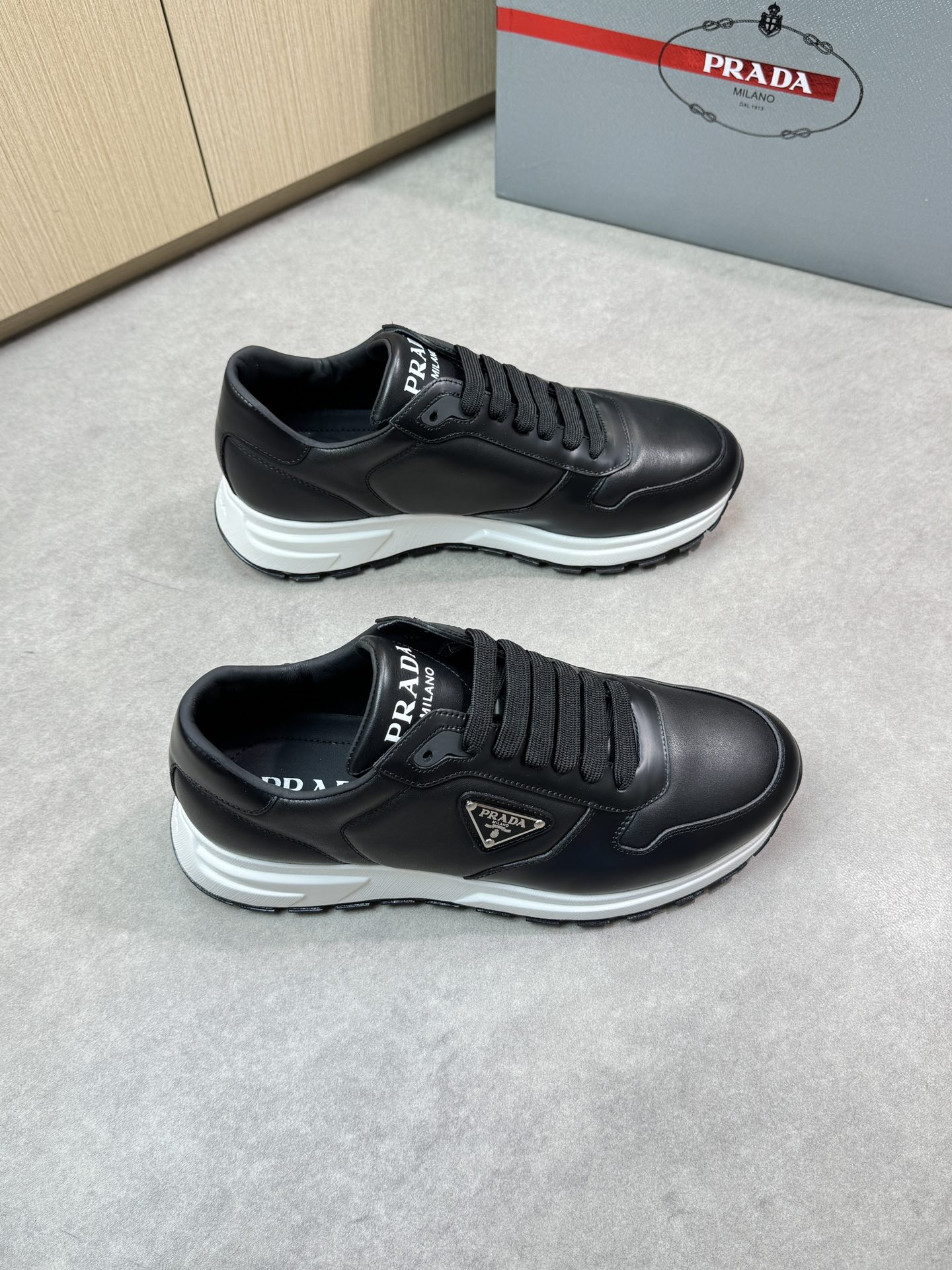 Prada Nappa Leather Sneakers Black, Classic Logo Accent, Comfortable Fit 1 Prada Nappa Leather Sneakers Black, Classic Logo Accent, Comfortable Fit