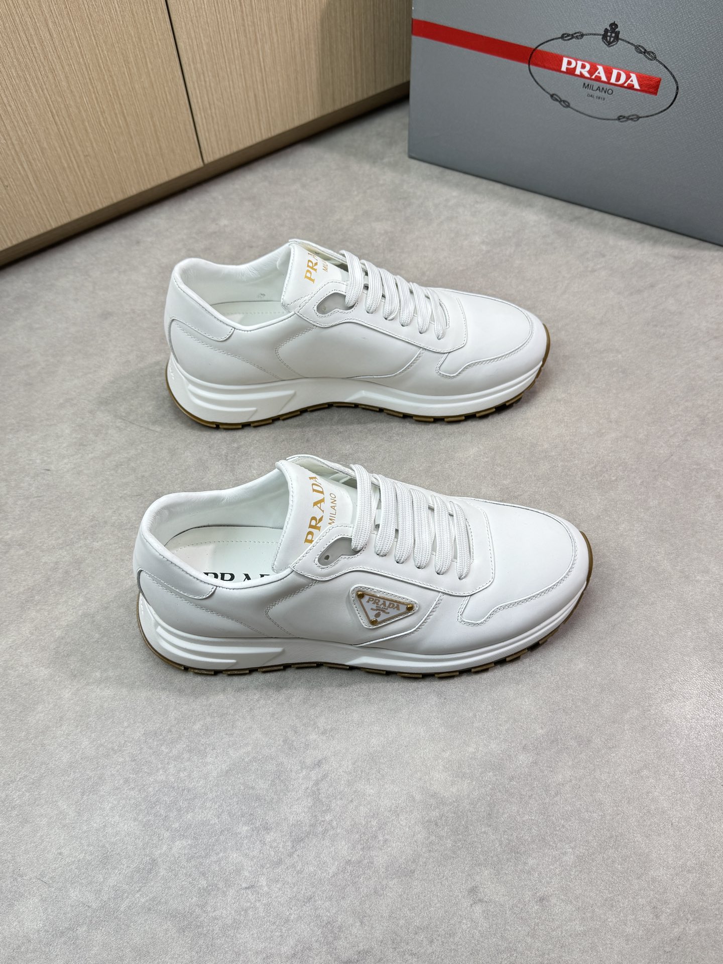 Prada Leather Fashion Sneakers, White Nappa Leather Comfortable Sport Shoes 1 Prada Leather Fashion Sneakers, White Nappa Leather Comfortable Sport Shoes