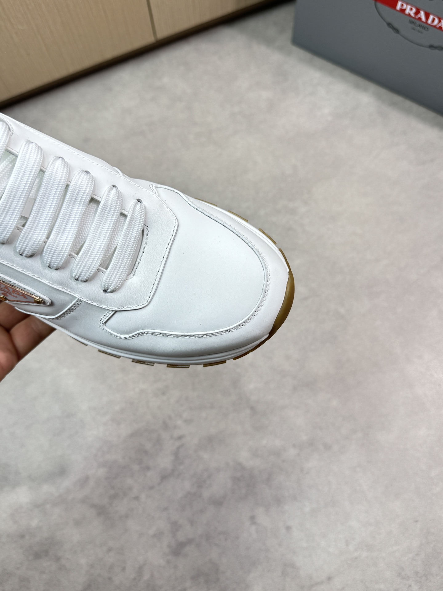 Prada Leather Fashion Sneakers, White Nappa Leather Comfortable Sport Shoes 7 i1744825053 551 5