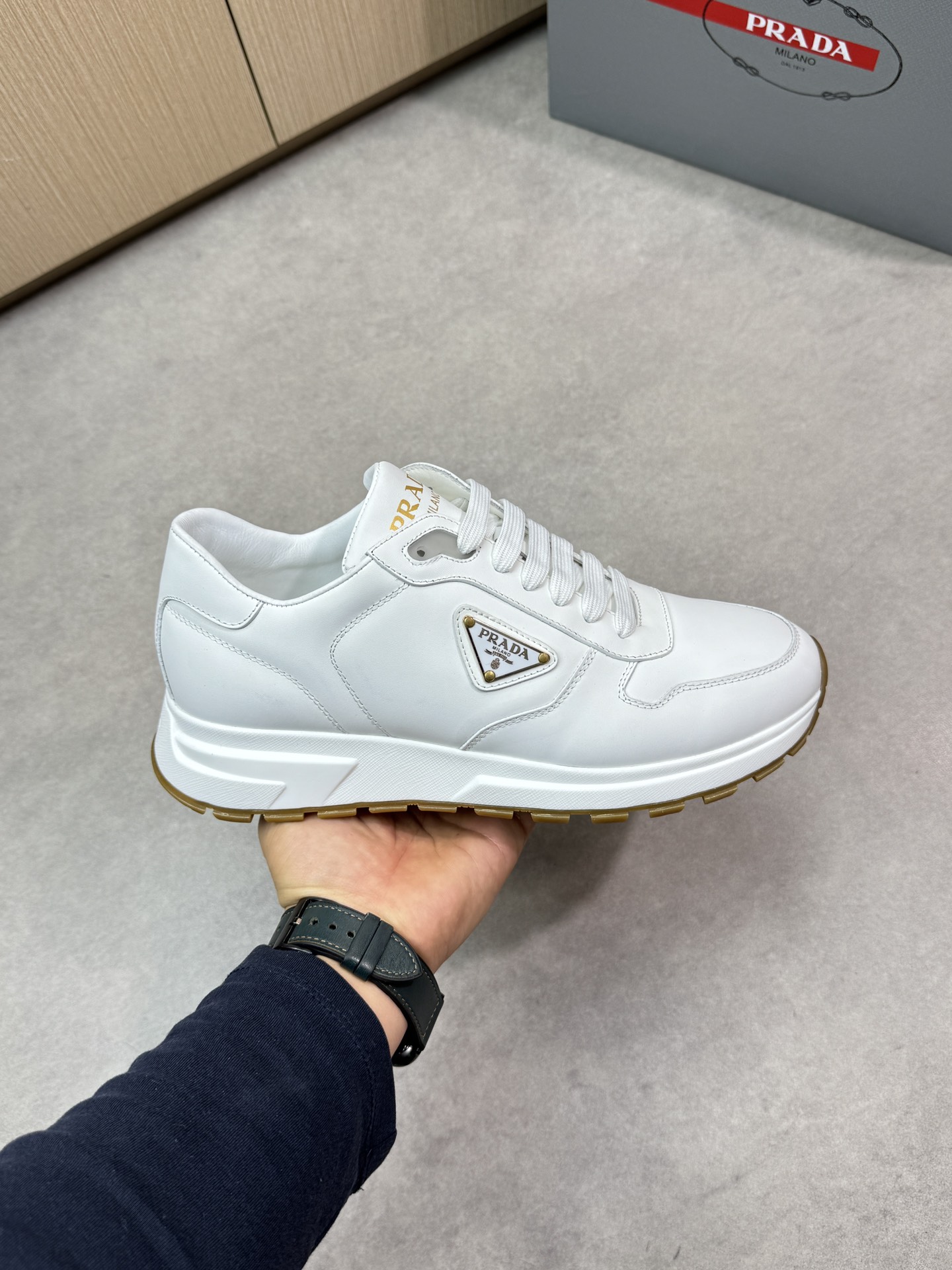 Prada Leather Fashion Sneakers, White Nappa Leather Comfortable Sport Shoes 5 i1744825053 6220 3