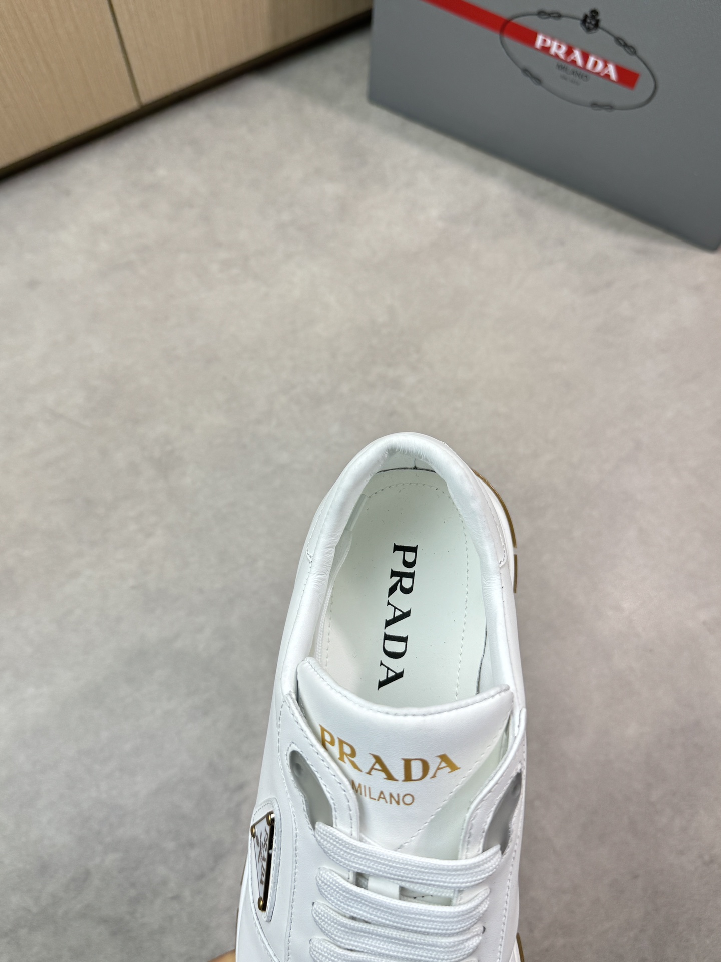Prada Leather Fashion Sneakers, White Nappa Leather Comfortable Sport Shoes 8 i1744825053 6639 6