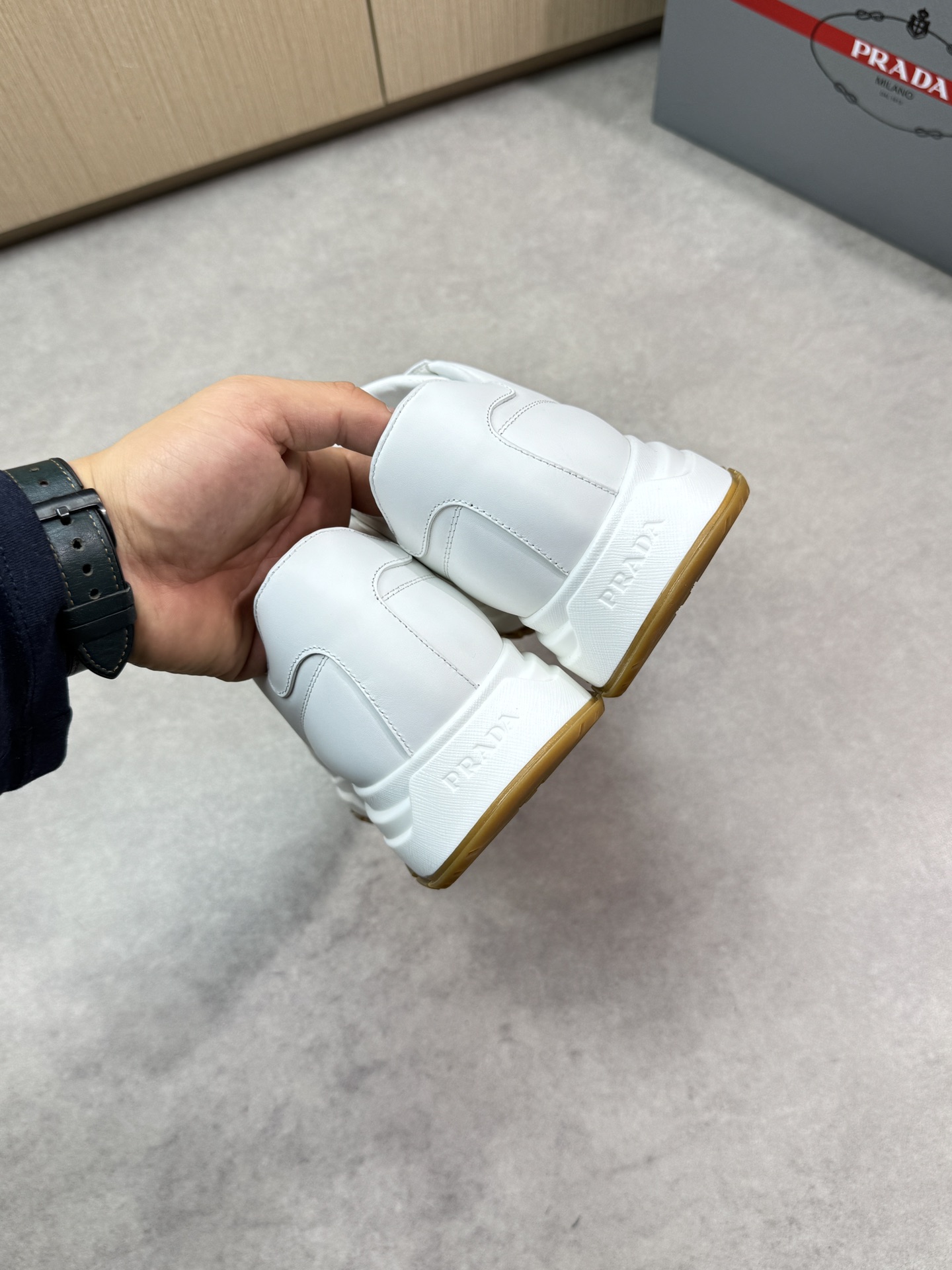 Prada Leather Fashion Sneakers, White Nappa Leather Comfortable Sport Shoes 9 i1744825053 7534 7