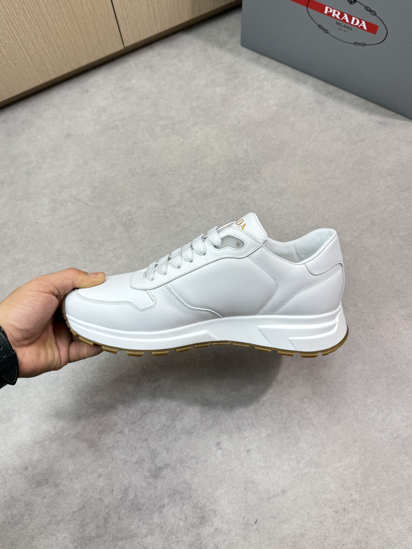 Prada Leather Fashion Sneakers, White Nappa Leather Comfortable Sport Shoes 6 i1744825053 8282 4