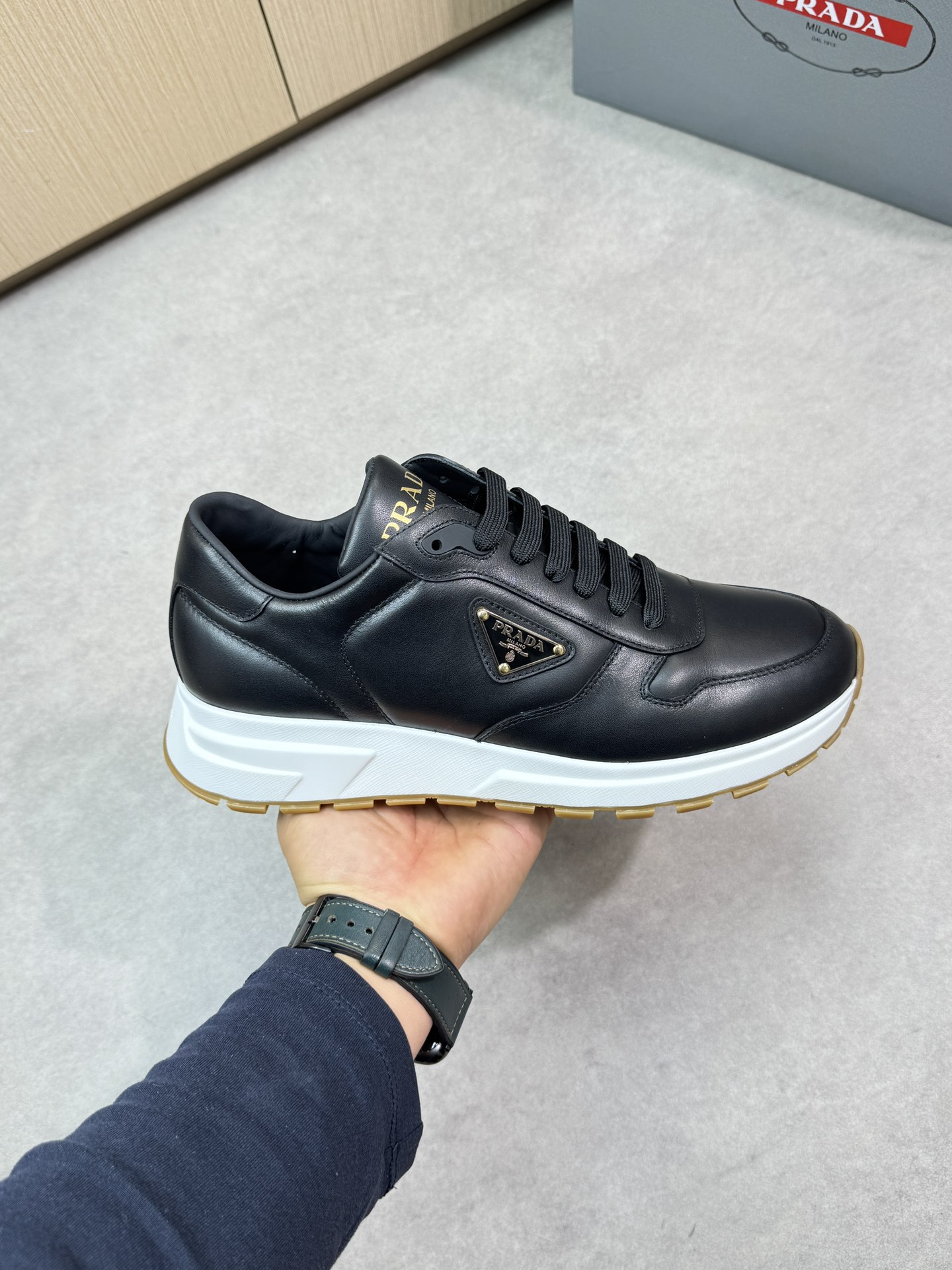 Prada Black Leather Sneakers with Logo Detail - Premium Quality & Comfort 5 i1744825082 8587 3